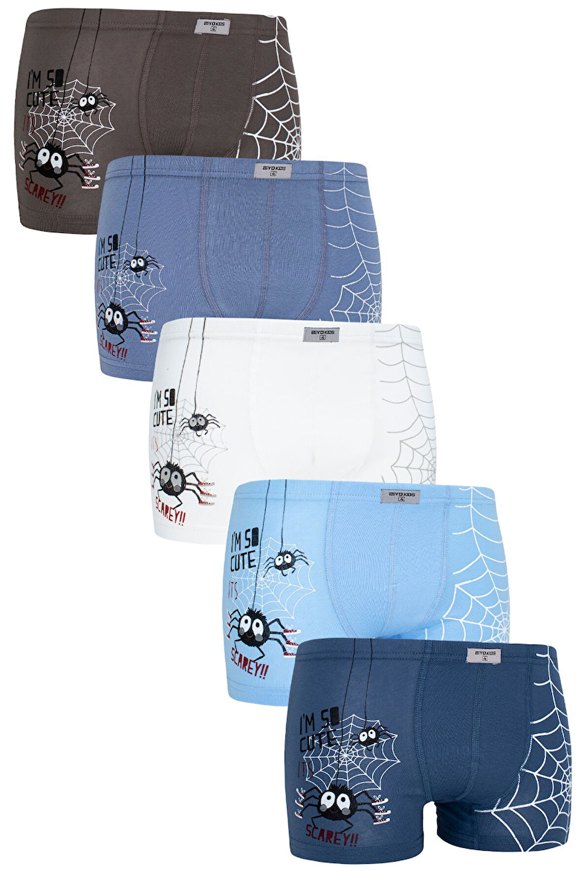 Erkek Çocuk Örümcek Desenli Boxer 5 Li Paket Karışık Renk Baskılı Boxer Byo2494