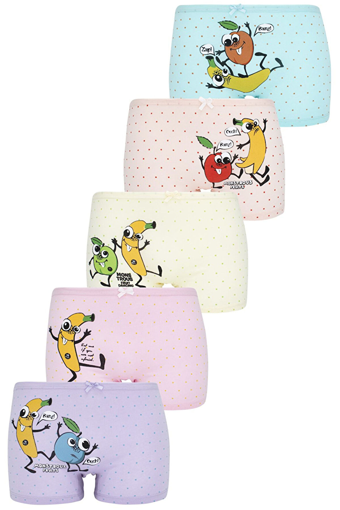 Kız Çocuk Renkli Baskılı 5'li Paket Boxer