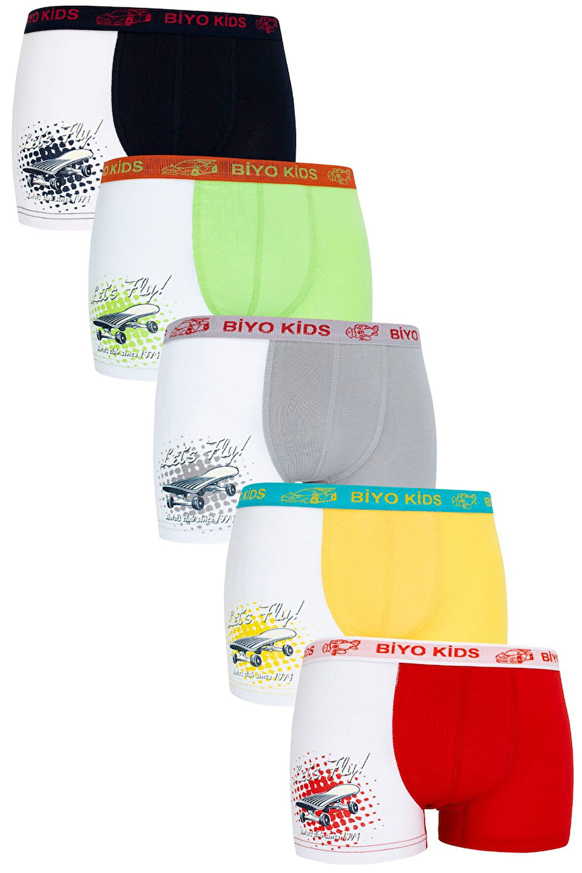 Erkek Çocuk Beyaz Baskılı Boxer 5'li Paket
