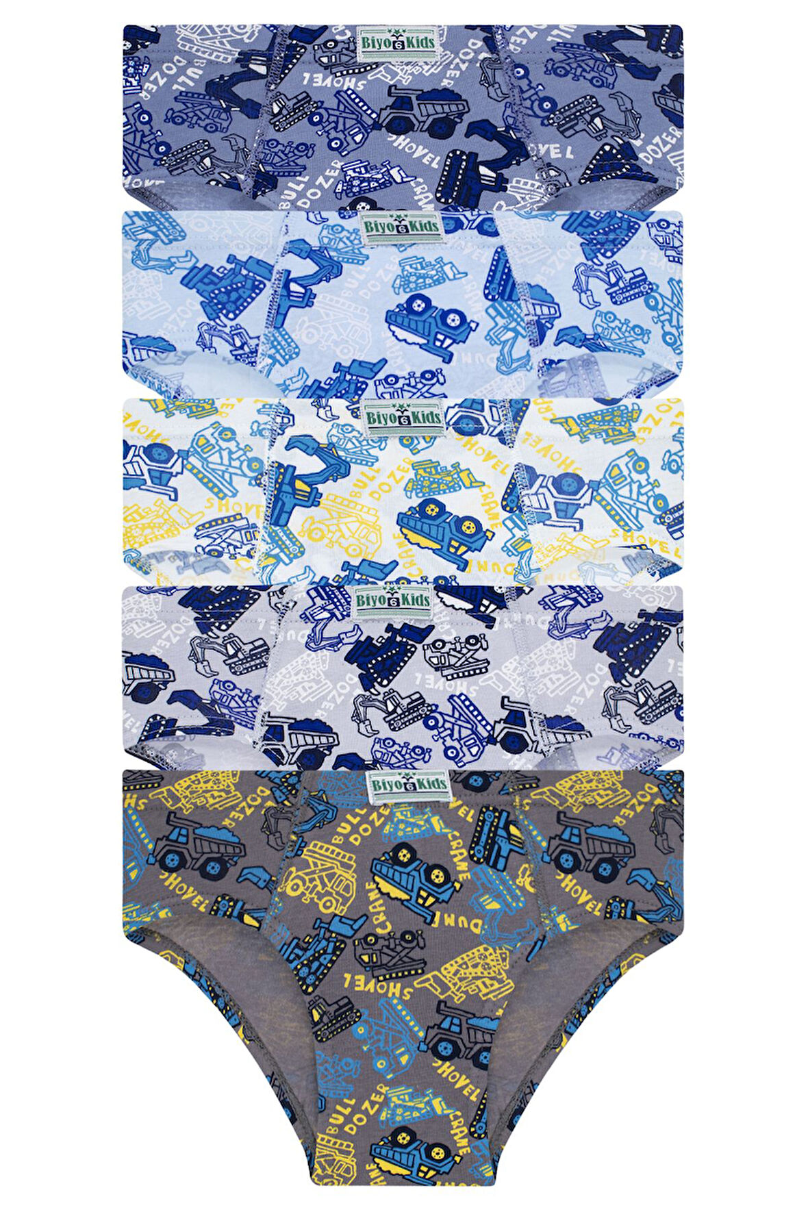 Erkek Çocuk 5'li Paket Renkli Slip Külot - Iş Makineleri -