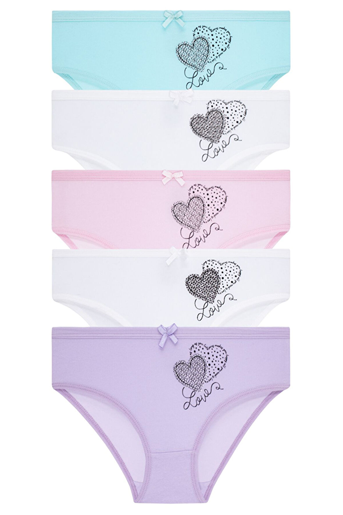 Kız Çocuk 5'li Paket Renkli Slip Külot - Kalpler -