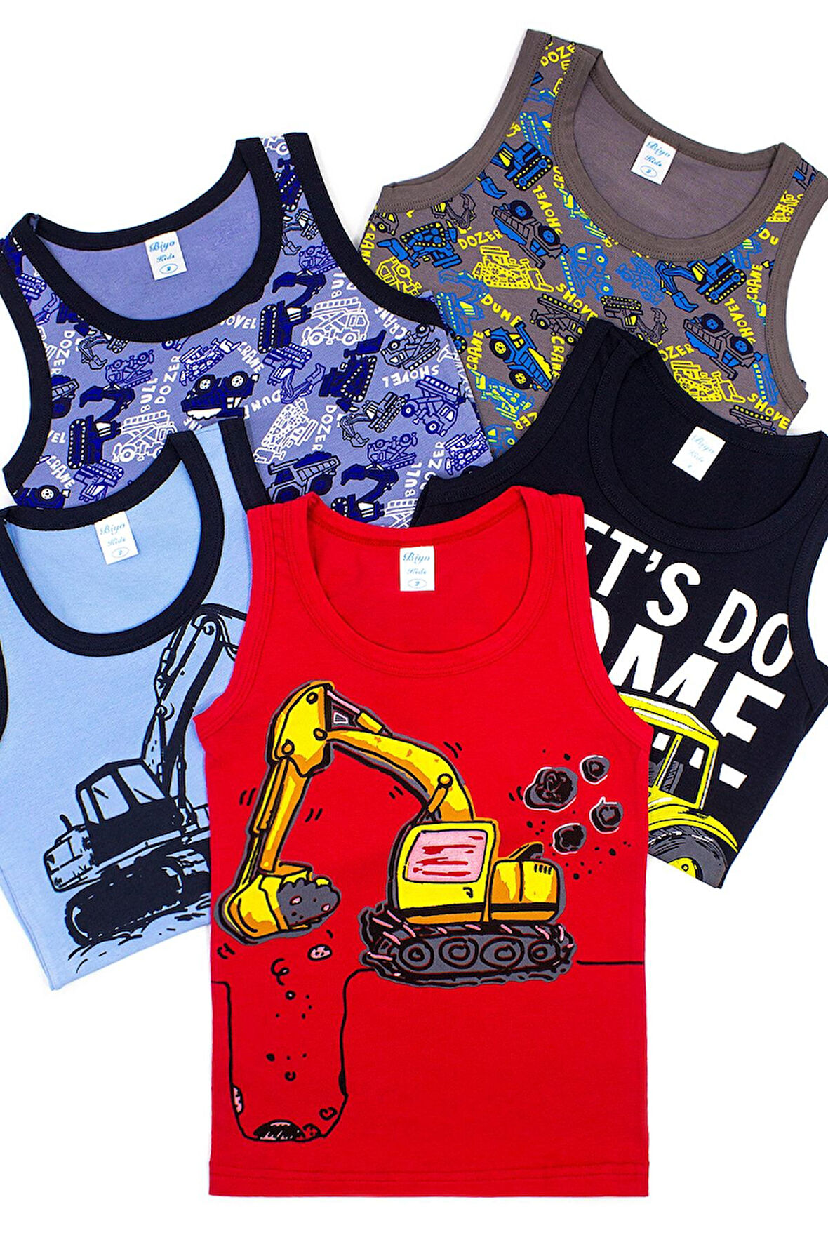 Erkek Çocuk Atlet Kepçe Baskılı 5 Li Paket Karışık Renk Baskılı Atlet