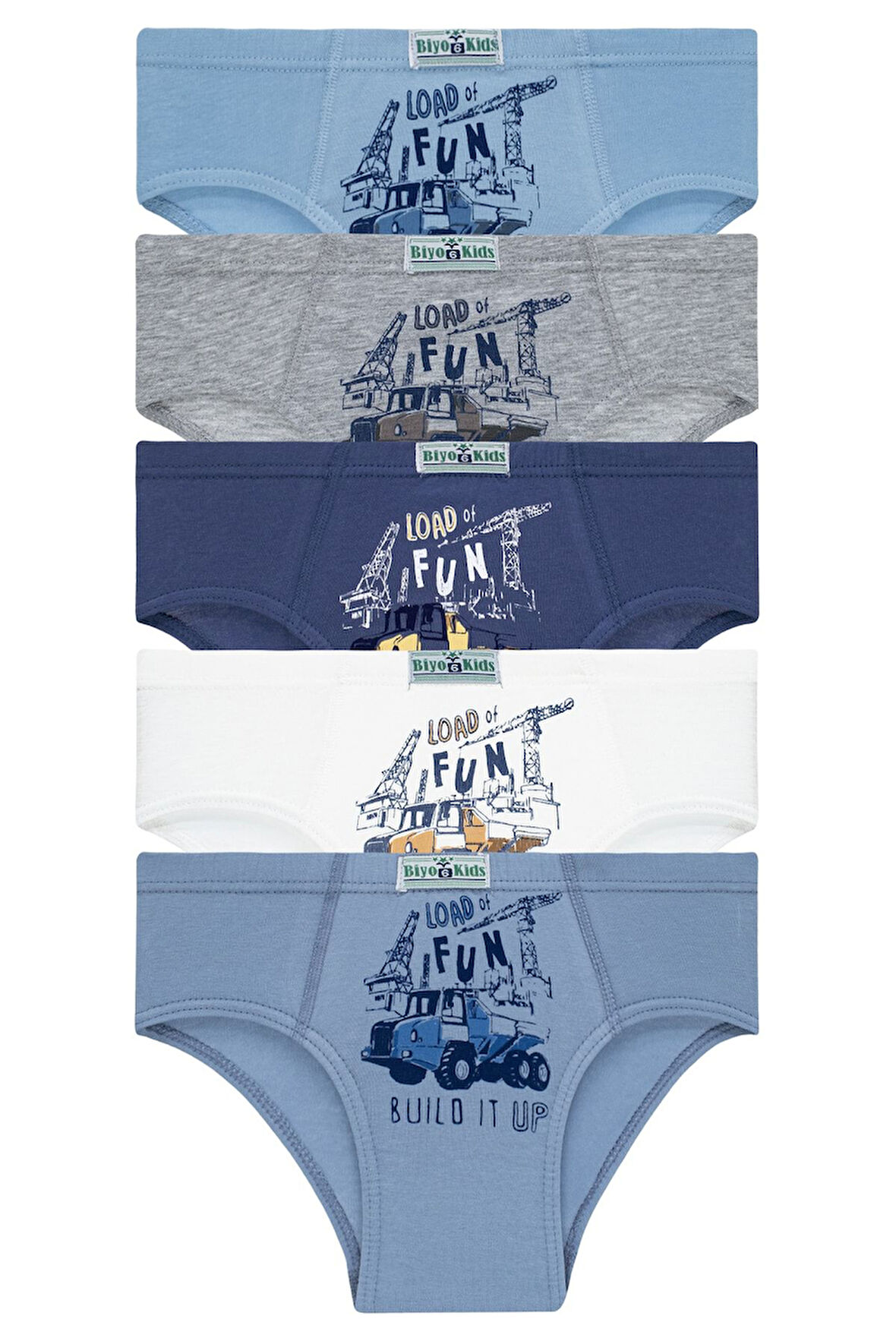 Erkek Çocuk 5'li Paket Renkli Slip Külot - Iş Makinesi -