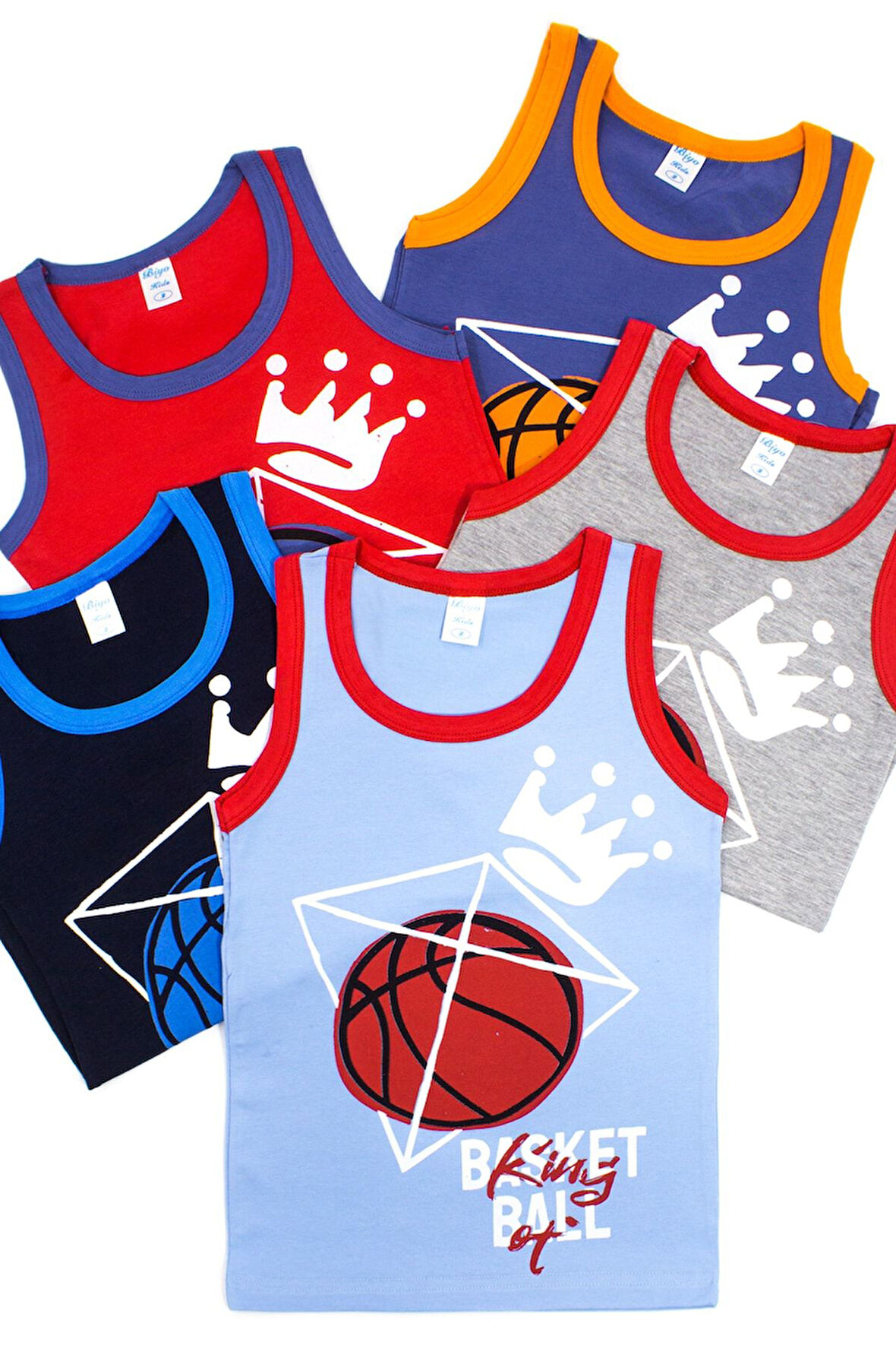 Erkek Çocuk Atlet Basketbol Baskılı 5 Li Paket Karışık Renk Baskılı Atlet