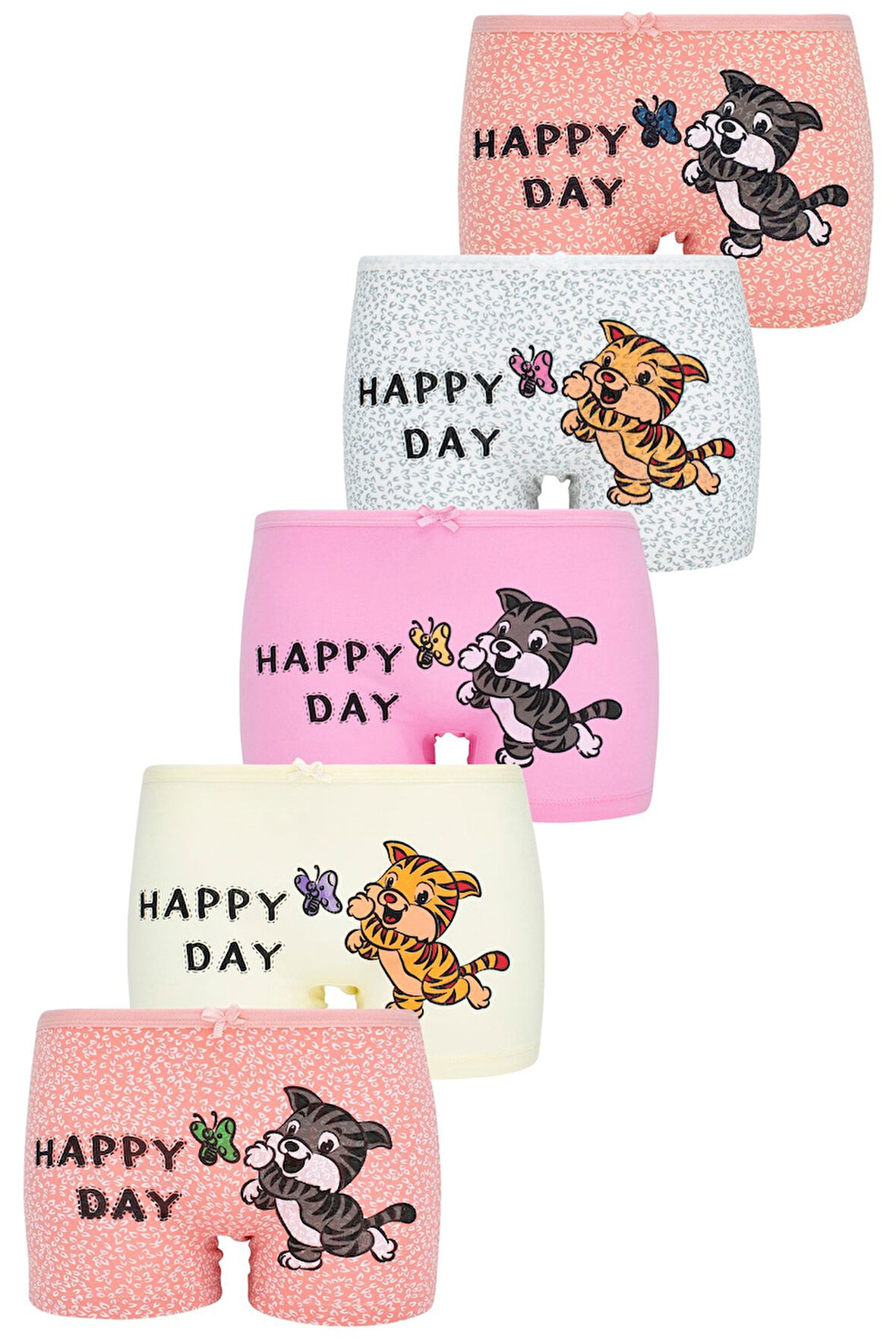 Kız Çocuk Yaramaz Kediler Baskılı 5li Paket Boxer