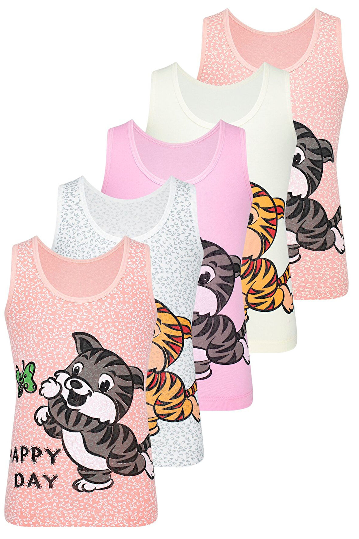 Kız Çocuk Kediler Baskılı Atlet 5li Paket Byo3410
