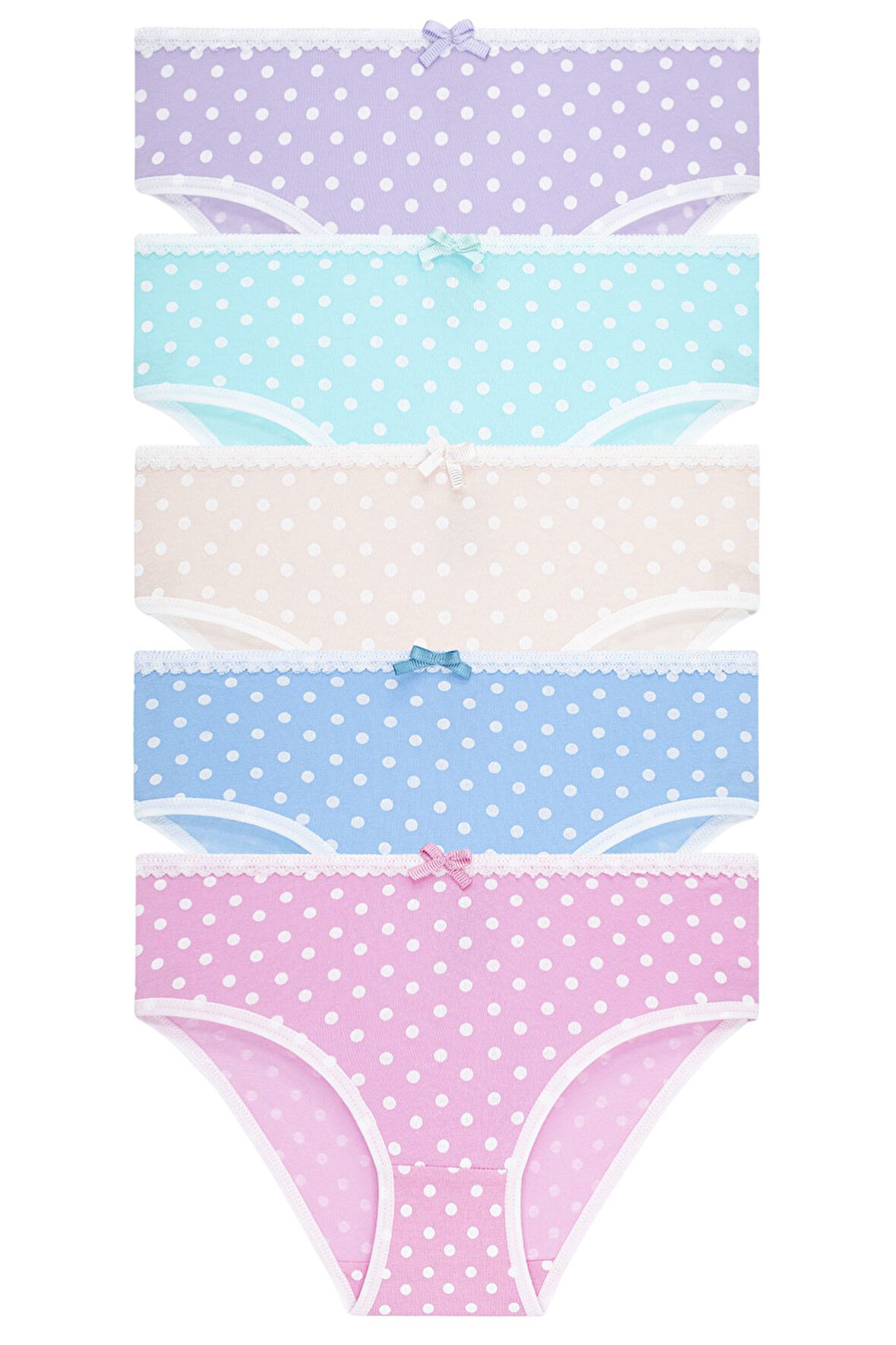 Kız Çocuk 5'li Paket Renkli Slip Külot - Puantiyeli -