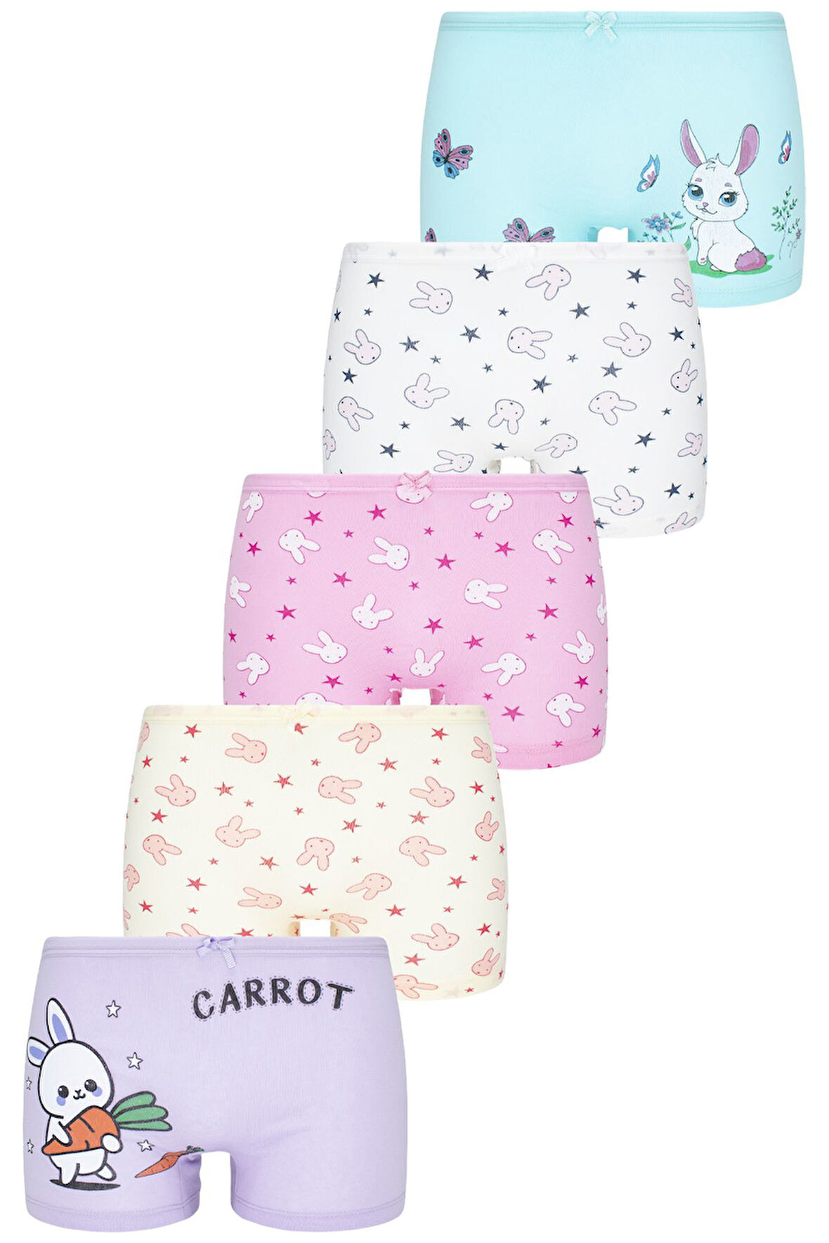 Kız Çocuk 5'li Paket Renkli Boxer - Sevimli Tavşanlar