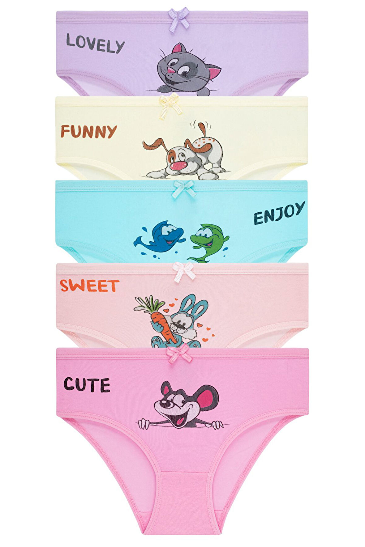 Kız Çocuk 5'li Paket Renkli Slip Külot - Sevimli Hayvanlar -3632