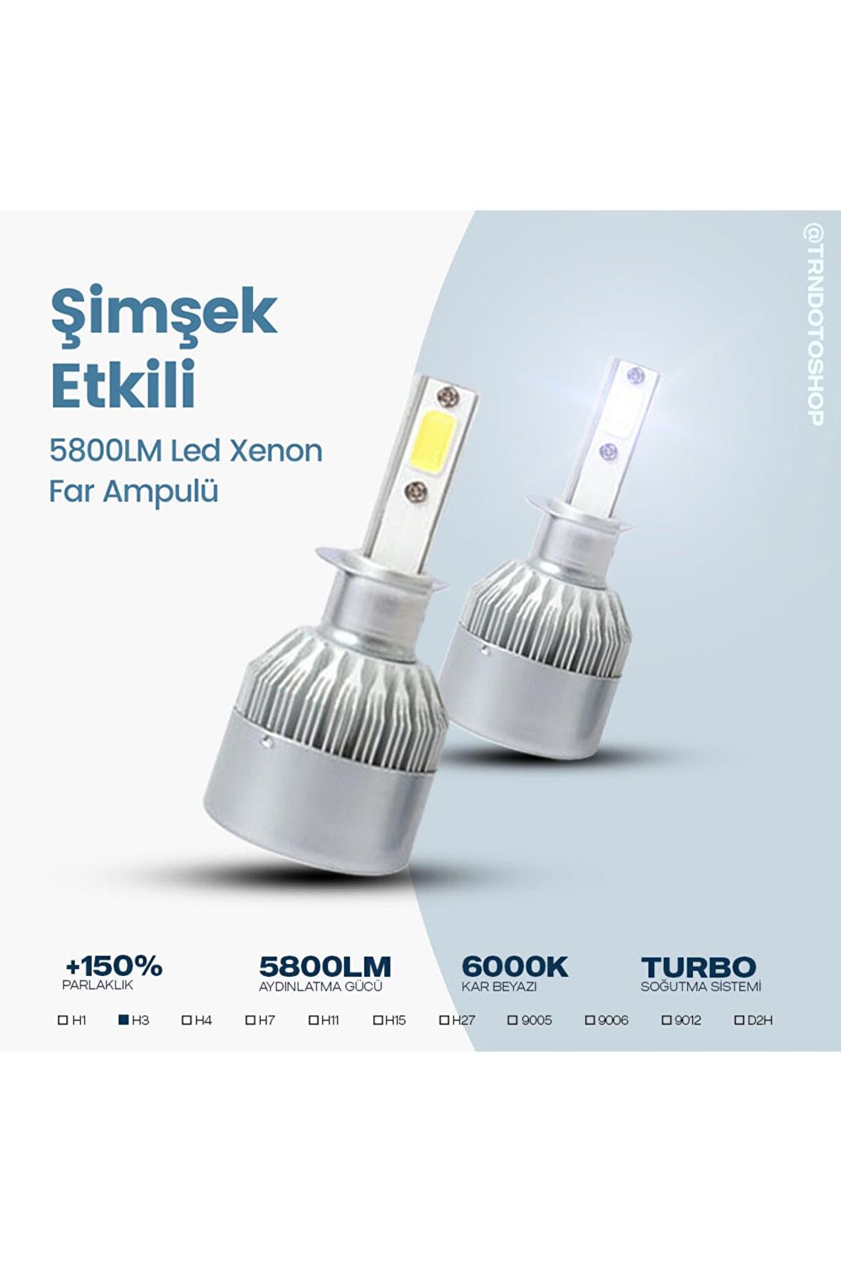 Markası C6 Serisi H3 Led Xenon Far Ampulü Şimşek Etkili 5800lm Chip On Board 6000k Kar Beyazı