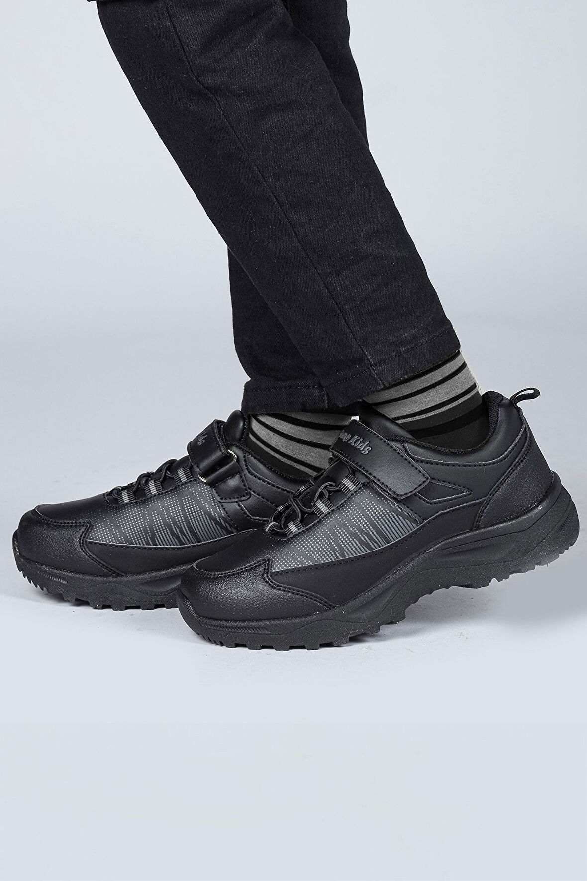 29195 Cırtlı Full Siyah Üniseks Çocuk Sneaker Günlük Spor Ayakkabı