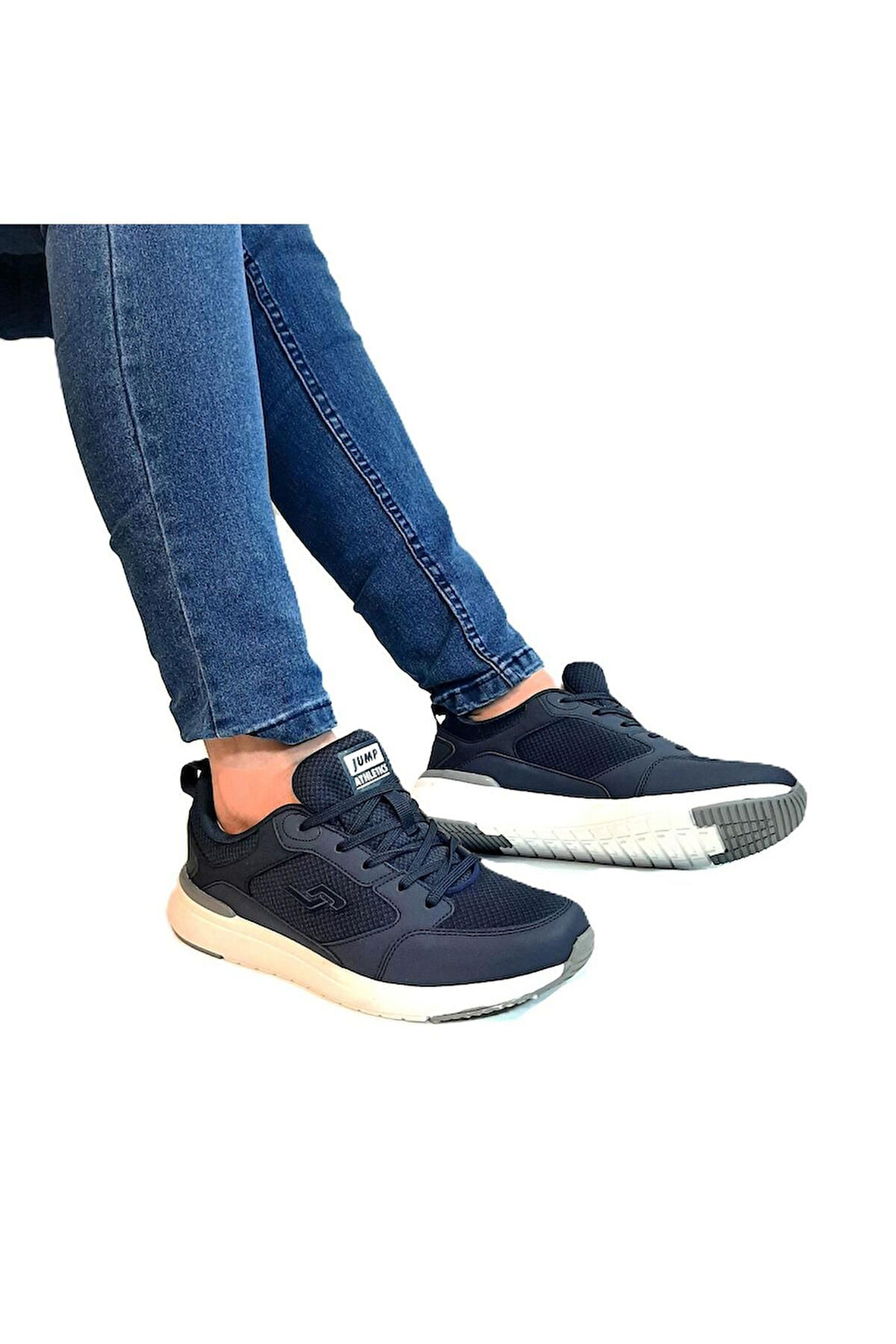 32427 Lacivert-Beyaz Hafızalı Rahat Taban Spor Ayakkabı