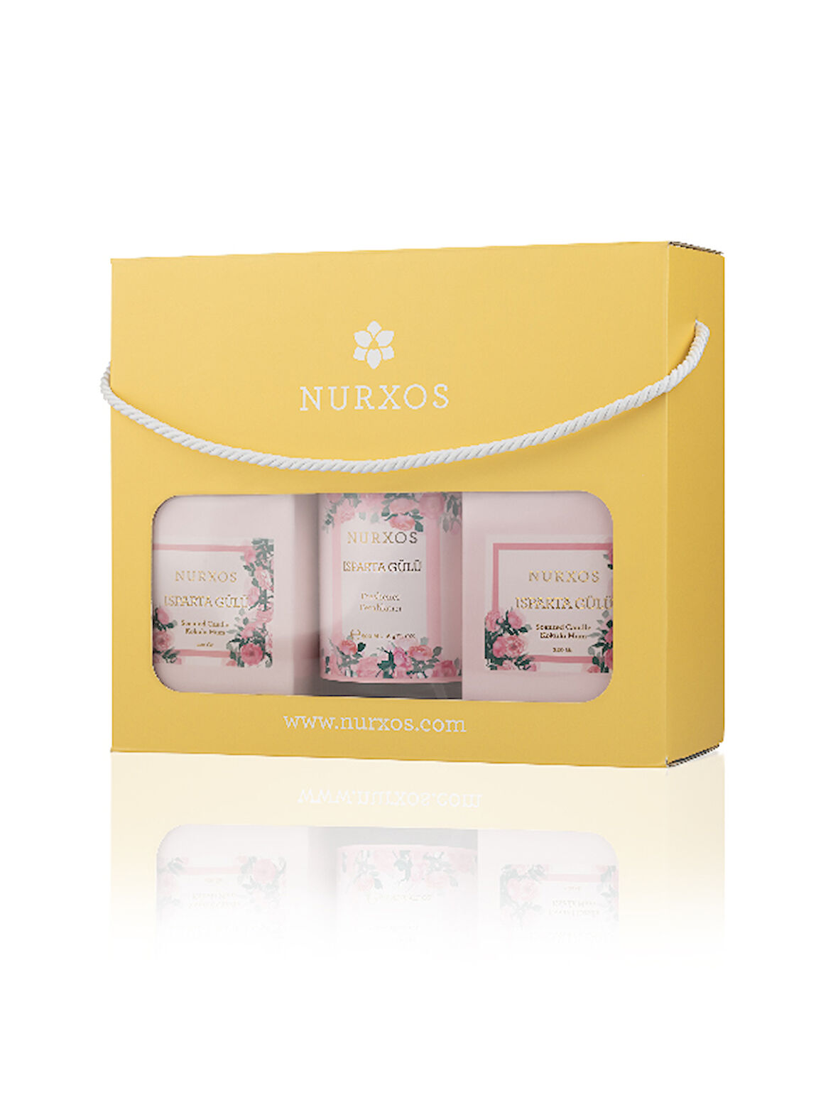 Nurxos 9689 Isparta Gülü Kutulu 2 Adet Kokulu Mum + Freshener Oda Spreyi