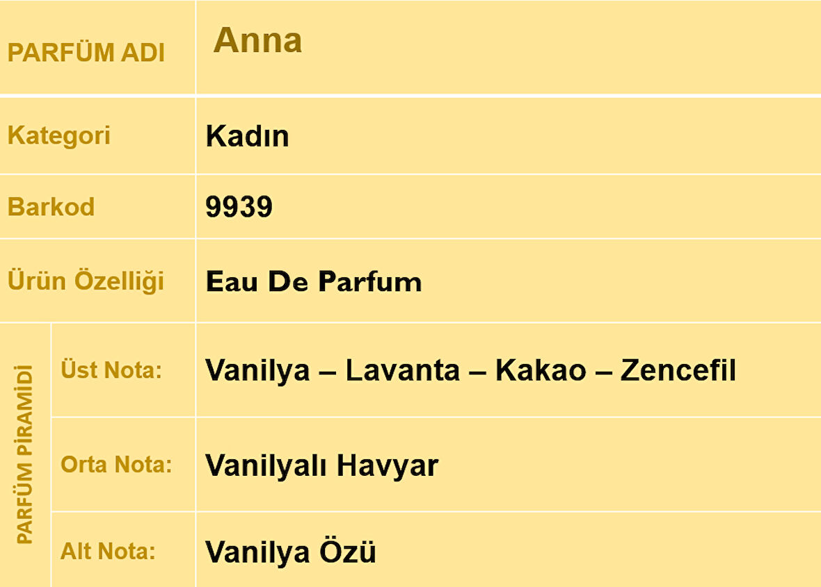 Nurxos 9939 Anna Edp 30 ML Oriental Kadın Parfümü