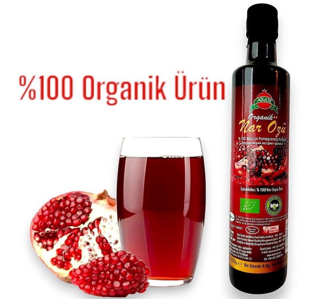 Akannar Doğal Organik %100 Katkısız Nar Suyu Özü 750gr