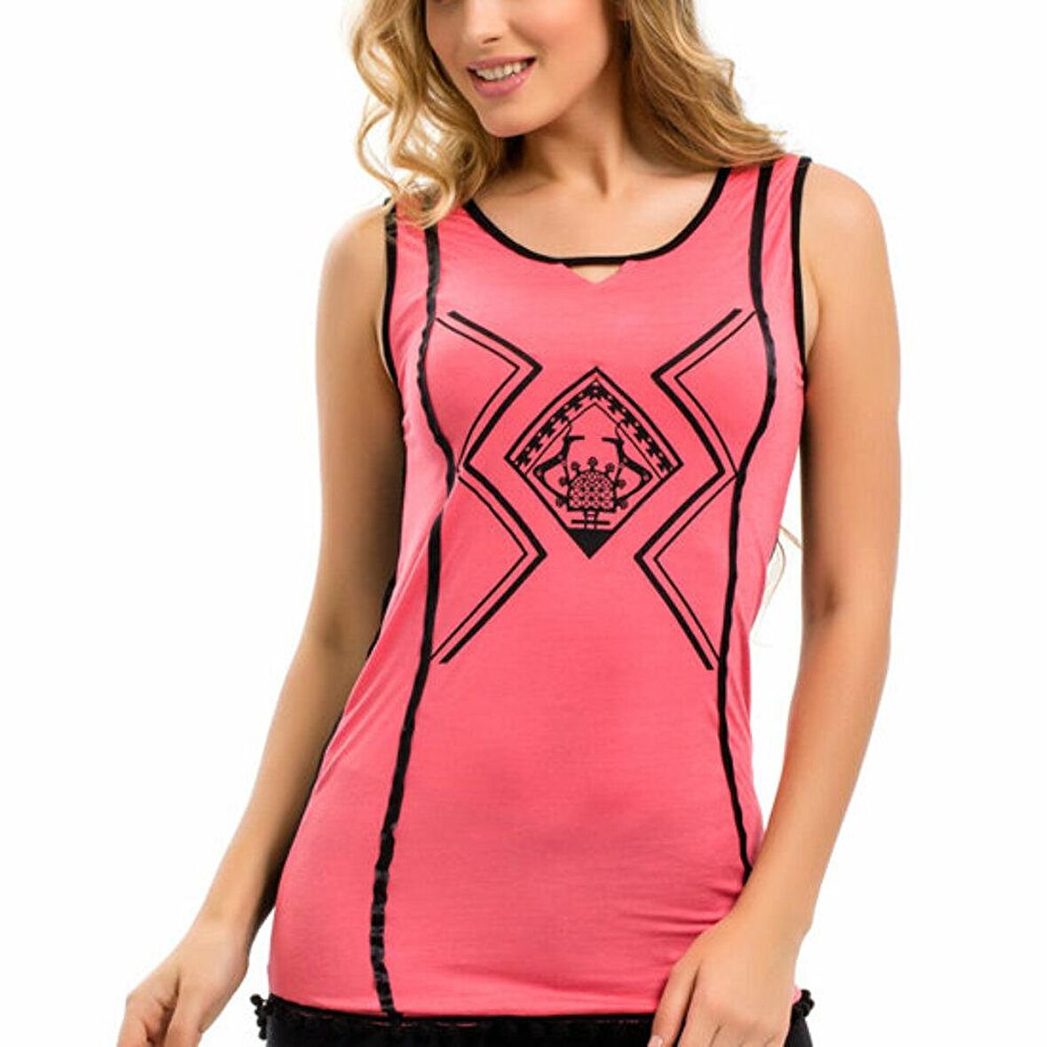 Biggdesign B.C. 3000 Geyik Motifli Askılı Bluz Pembe-S