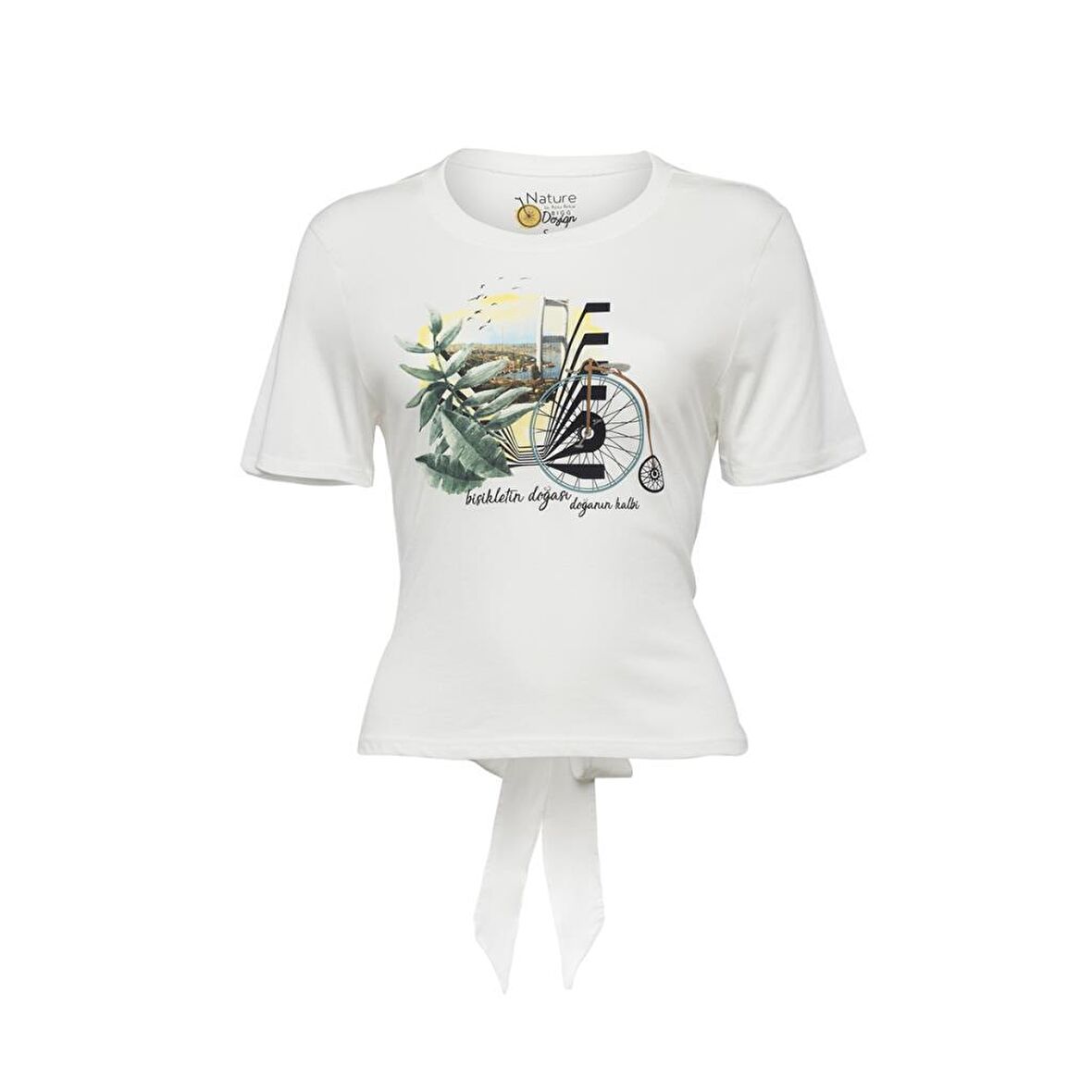 Biggdesign Nature Boğazda Bisiklet Kadın T-shirt Beyaz-M