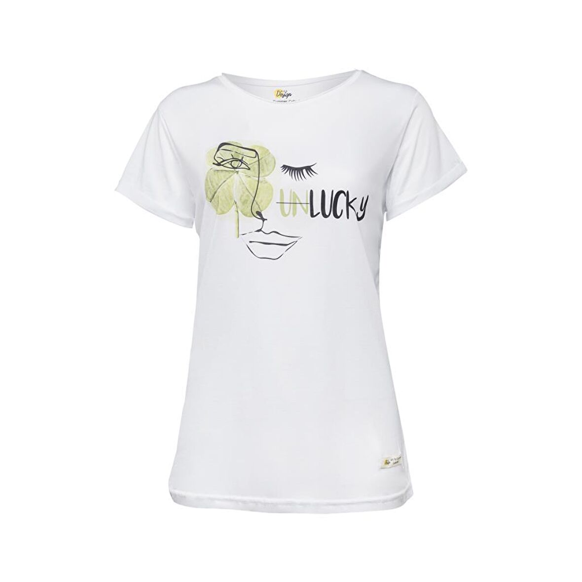 Biggdesign Faces Lucky Kadın T-Shirt Beyaz-L
