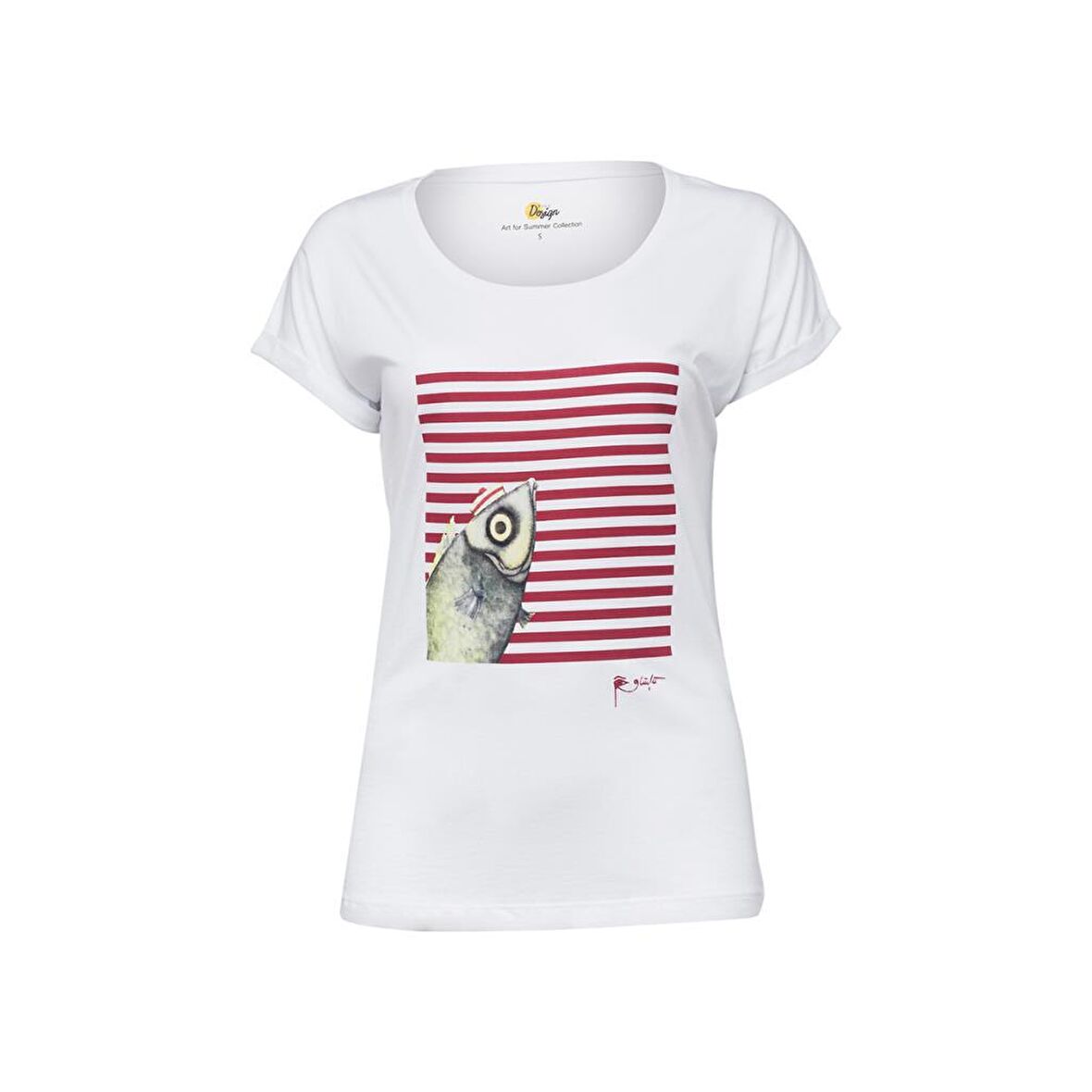 Biggdesign Pistachio Çizgili Kadın T-Shirt Beyaz-S