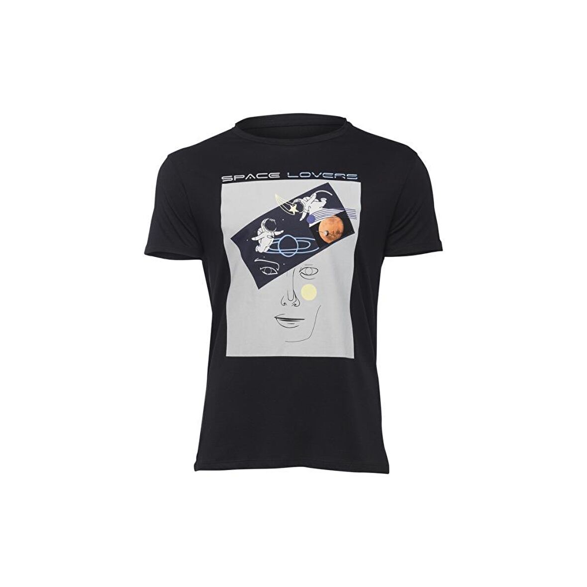 Biggdesign Faces Space Lovers Erkek T-Shirt Siyah-L