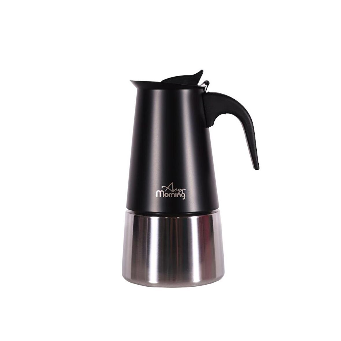 Any Morning FE001-6 Espresso Kahve Makinesi Paslanmaz Çelik İndüksiyonlu Moka Pot 300 Ml Siyah