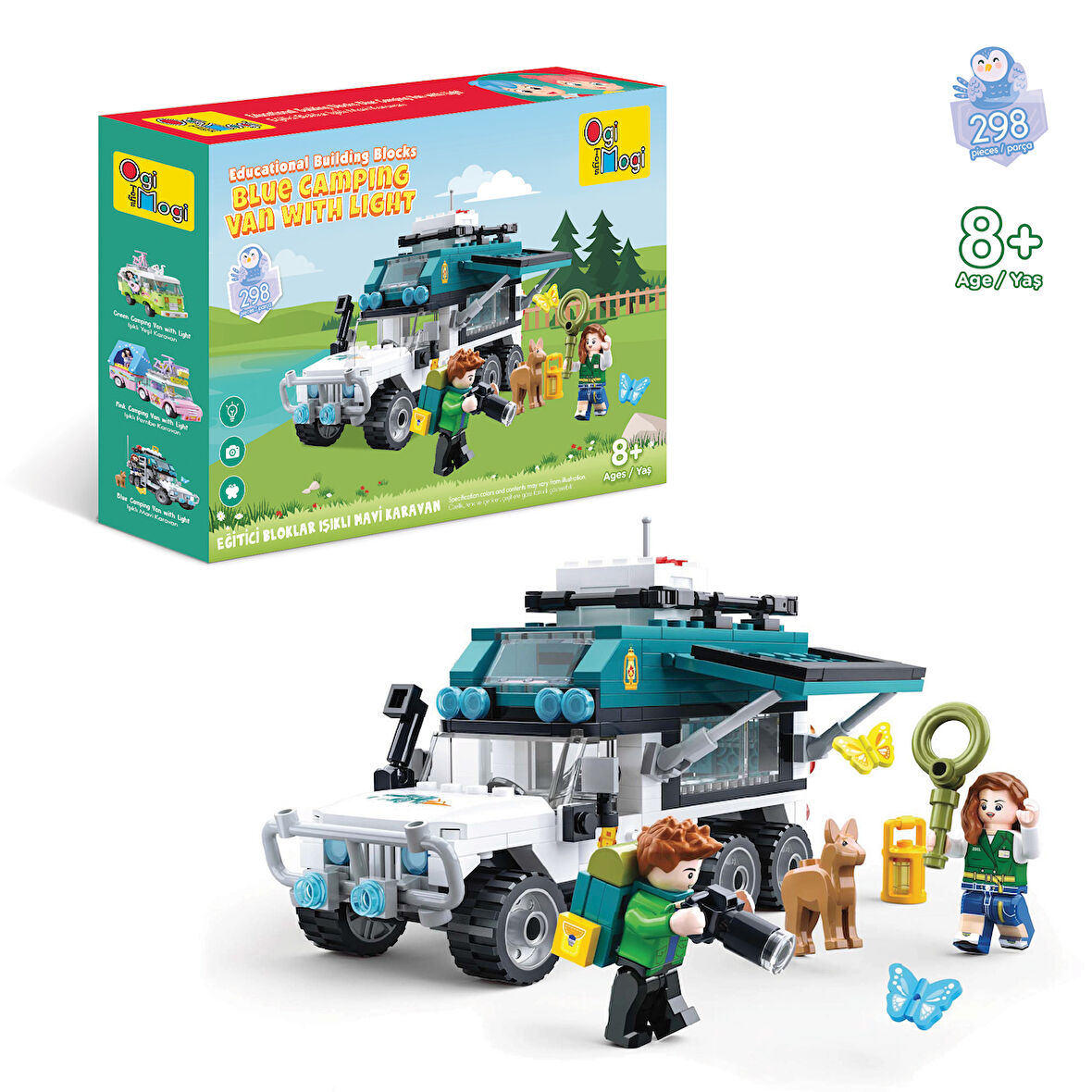Ogi Mogi Toys Eğitici Bloklar Işıklı Mavi Karavan 298 Parça, Lego Uyumlu Yapı Seti