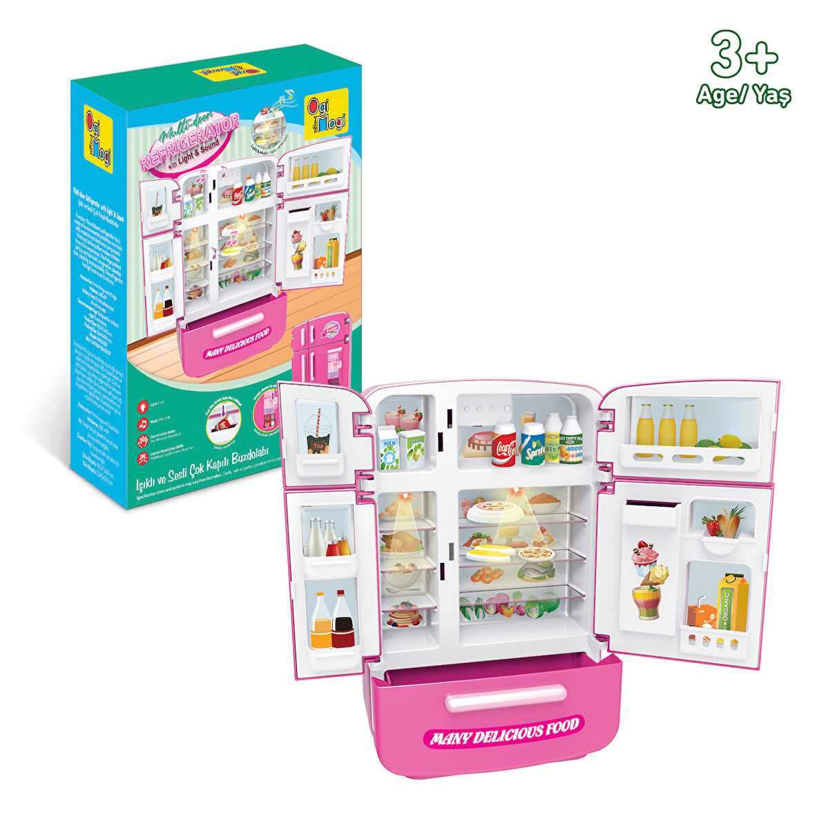 Ogi Mogi Toys Işıklı ve Sesli Çok Kapılı Buzdolabı Eğitici Rol Yapma Oyuncağı