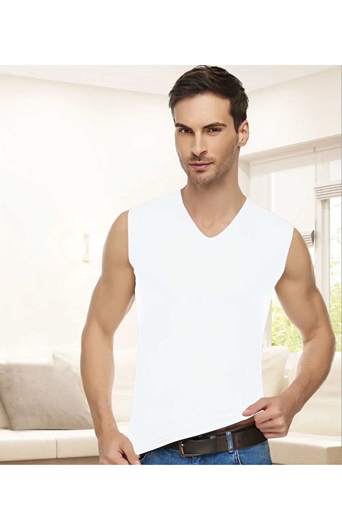 3'lü Erkek Penye Elestan V Yaka Sıfırkol Atlet