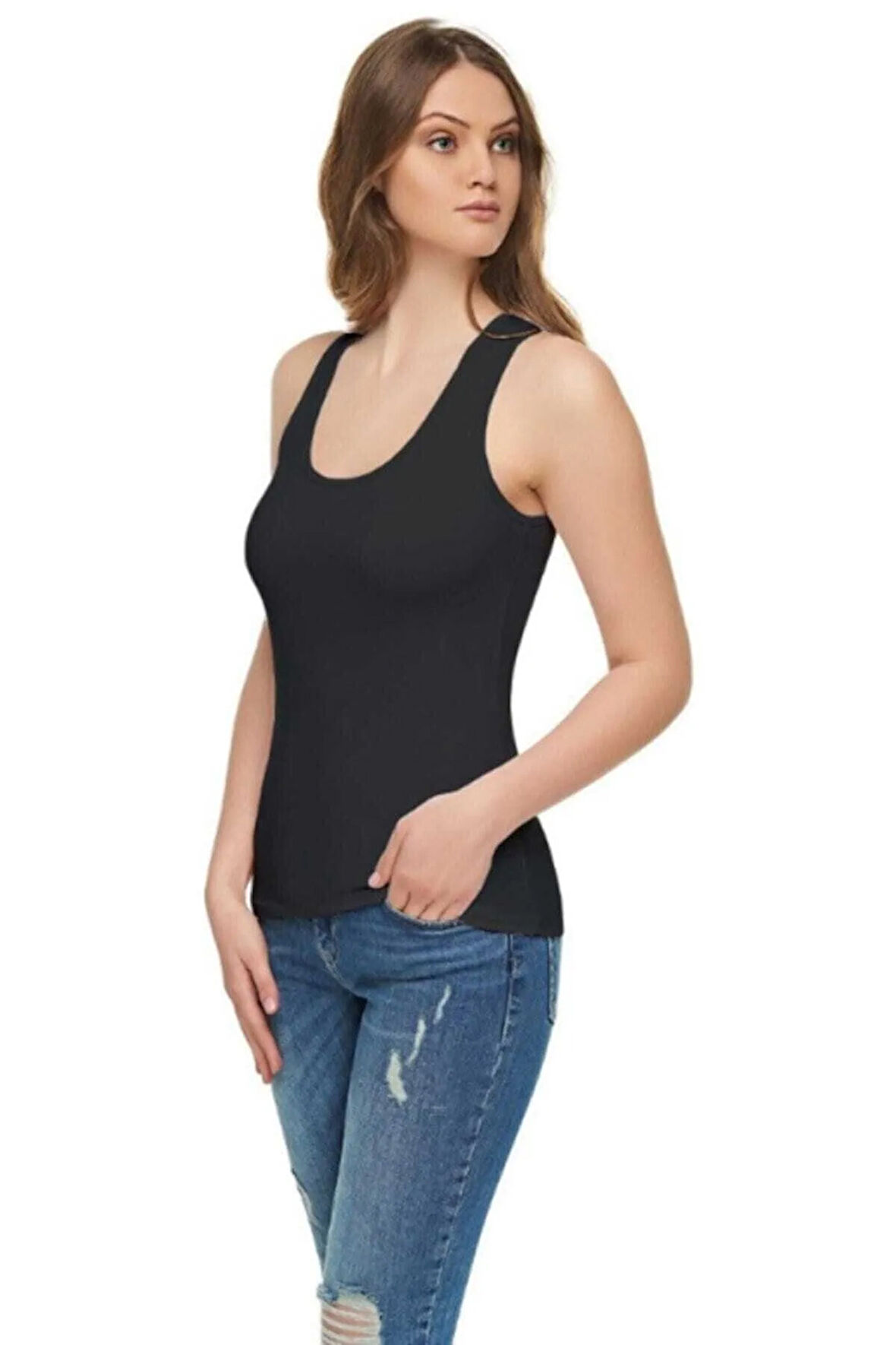 Kadın Elastan Geniş Askılı Atlet 1'li Paket 0174