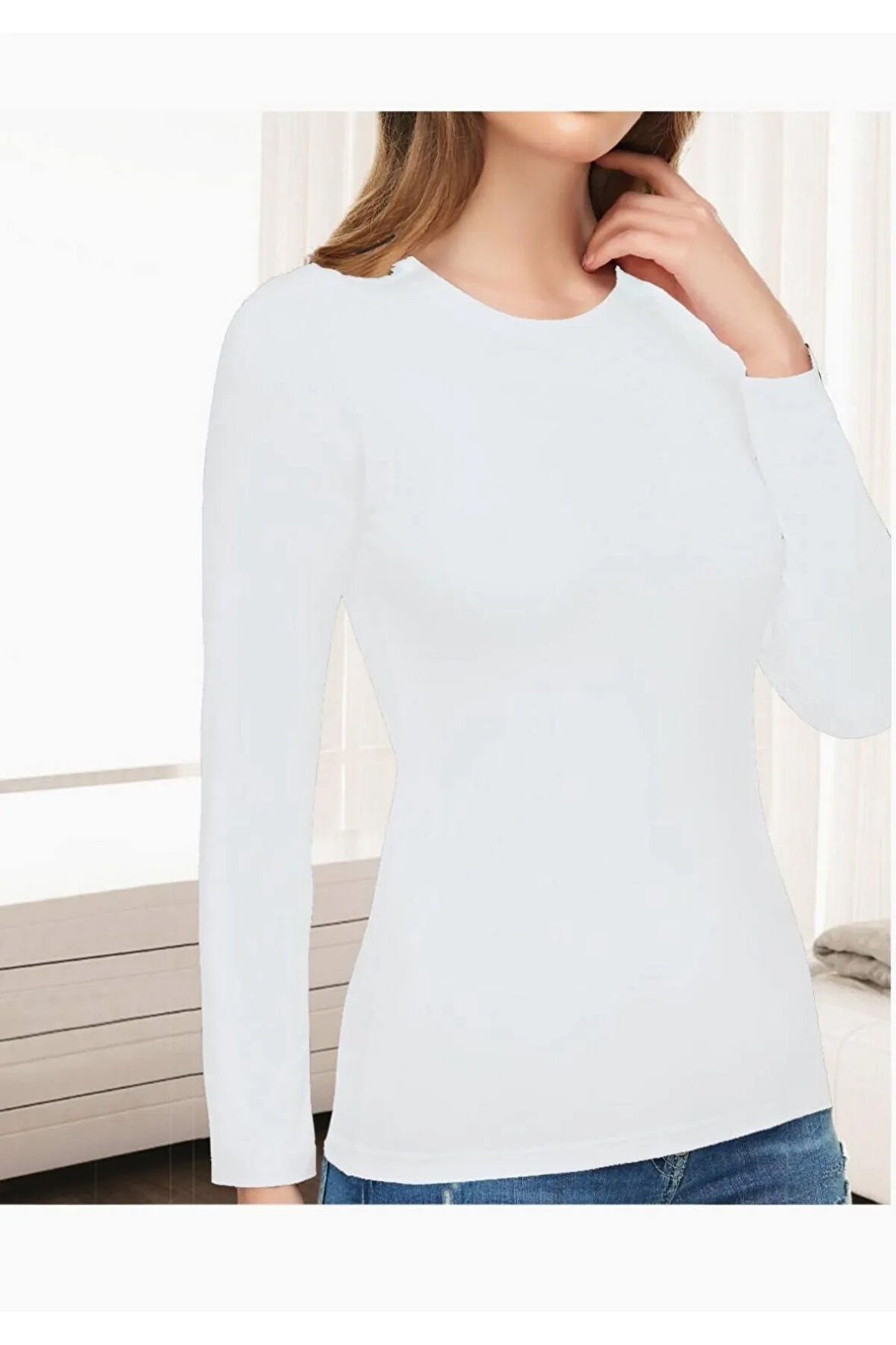 Kadın Elastan Uzun Kol Beyaz Atlet 3'lü Paket Yeni Sezon