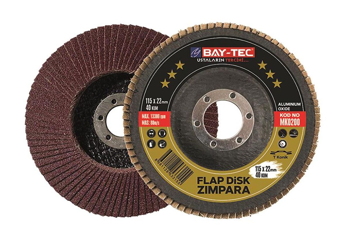 BAYTEC FLAP DİSK ZIMPARA 115*22 MM 60 KUM MK0210