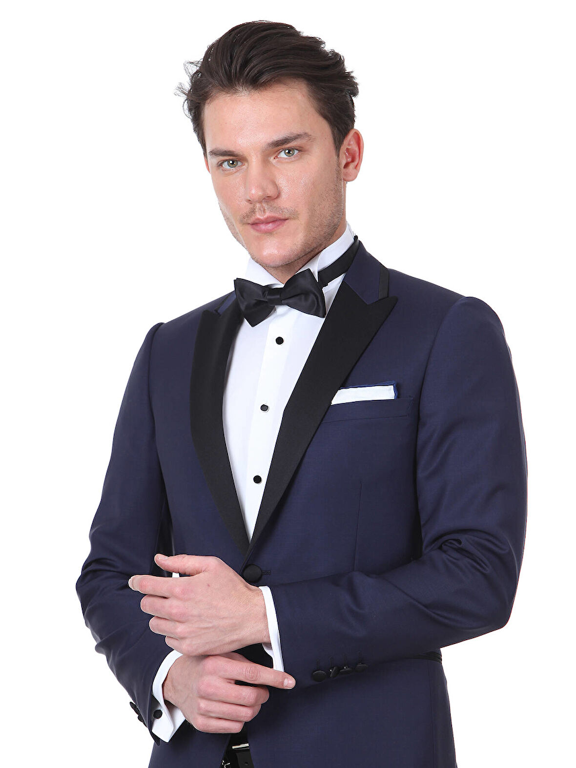 Saks Düz Slim Fit Kruvaze Yaka Dokuma Smokin Takım Elbise