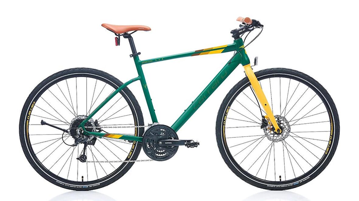 Carraro Sportive 328 28 Jant 27 Vites 56 Cm Hidrolik Disk Fren Şehir Bisikleti-Mat Koyu Yeşil -Sarı-Kahverengi
