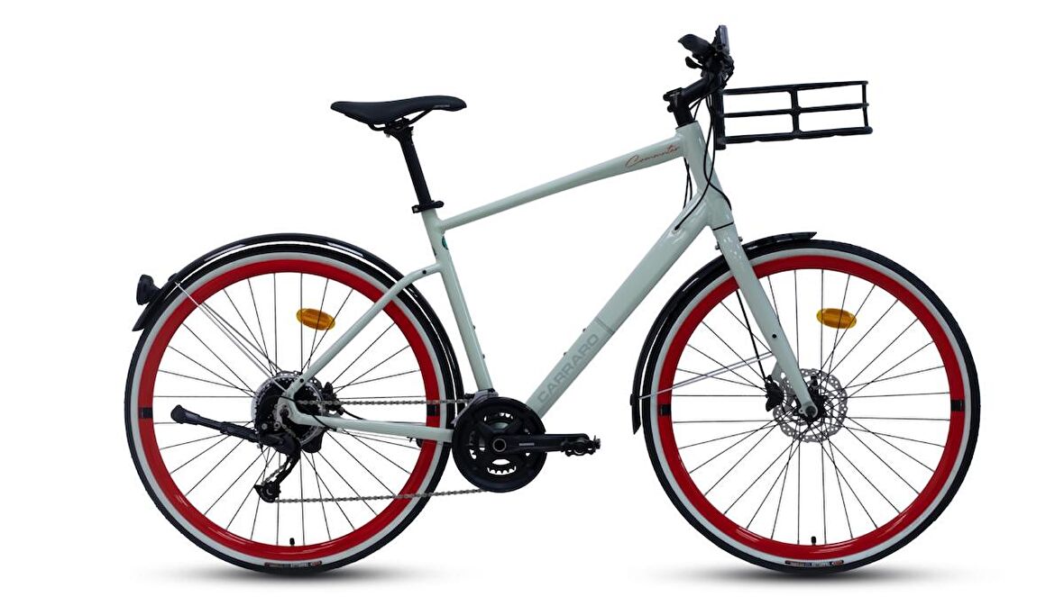 Carraro Commuter 28 Jant 18 Vites 52 Cm Hidrolik Fren Şehir Bisikleti-Çimento Grisi - Kırmızı