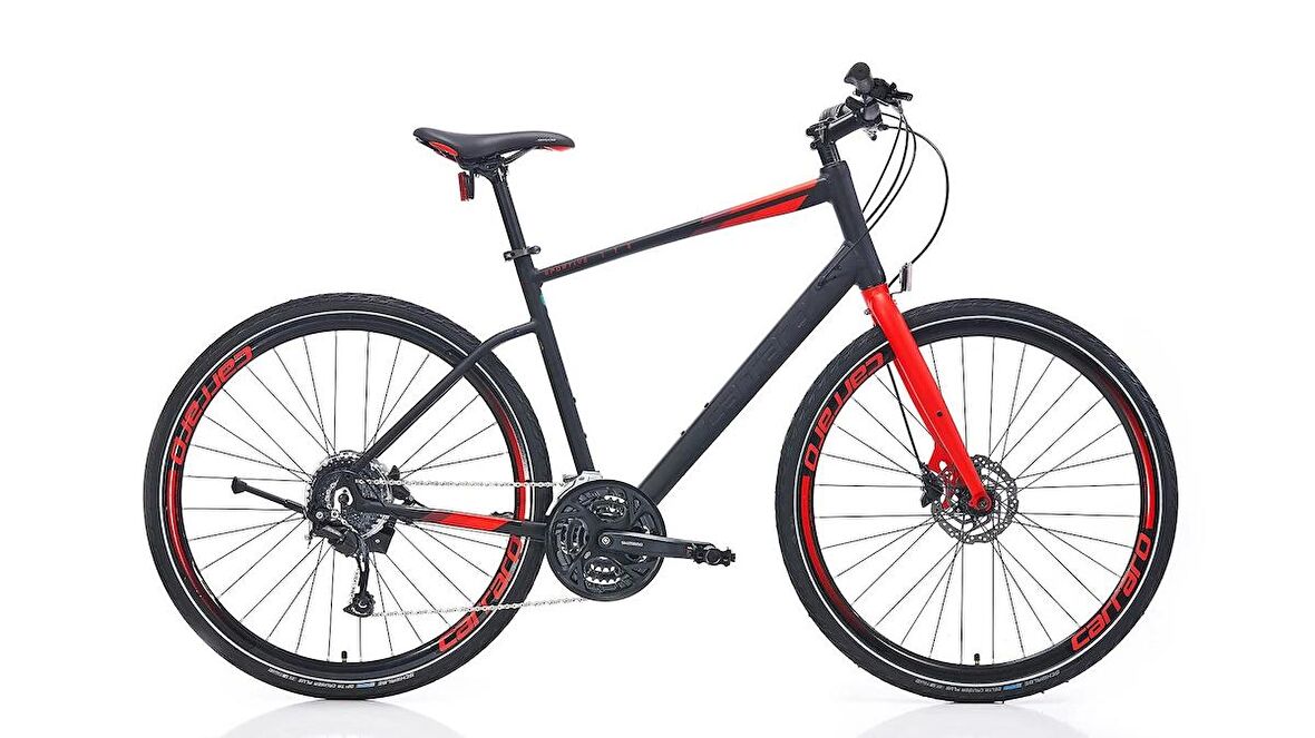 Carraro Sportive 328C 28 Jant 18 Vites 52 Cm Hidrolik Fren Şehir Bisikleti-Mat Siyah-Kırmızı