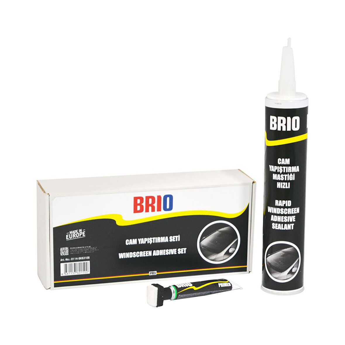 Brio Cam Yapıştırma Mastiği 310 Ml Hızlı + Primer + Primer Fırçası Set