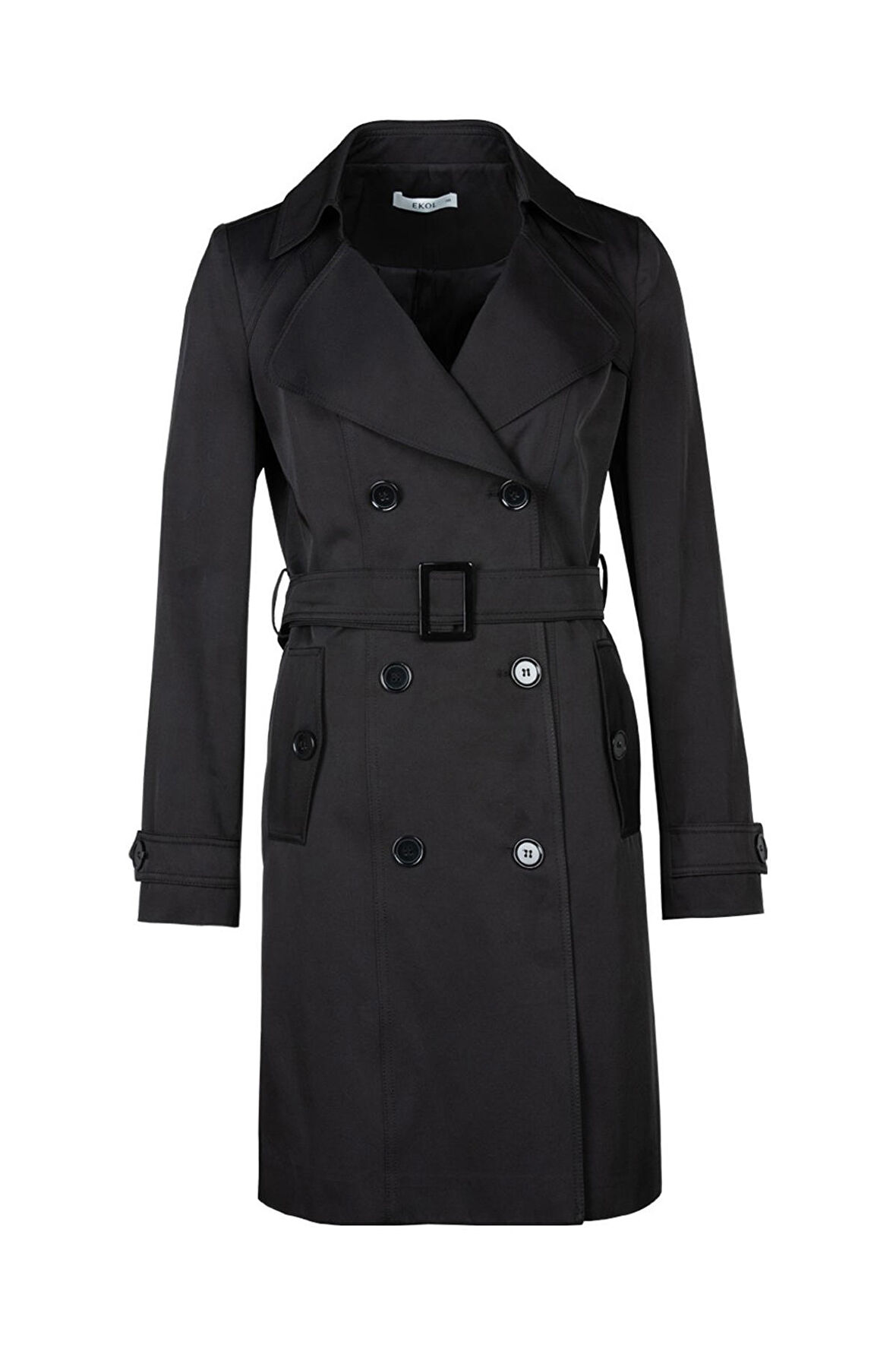 Ekol Kadın Düğmeli Klasik Trençkot 7022 Siyah