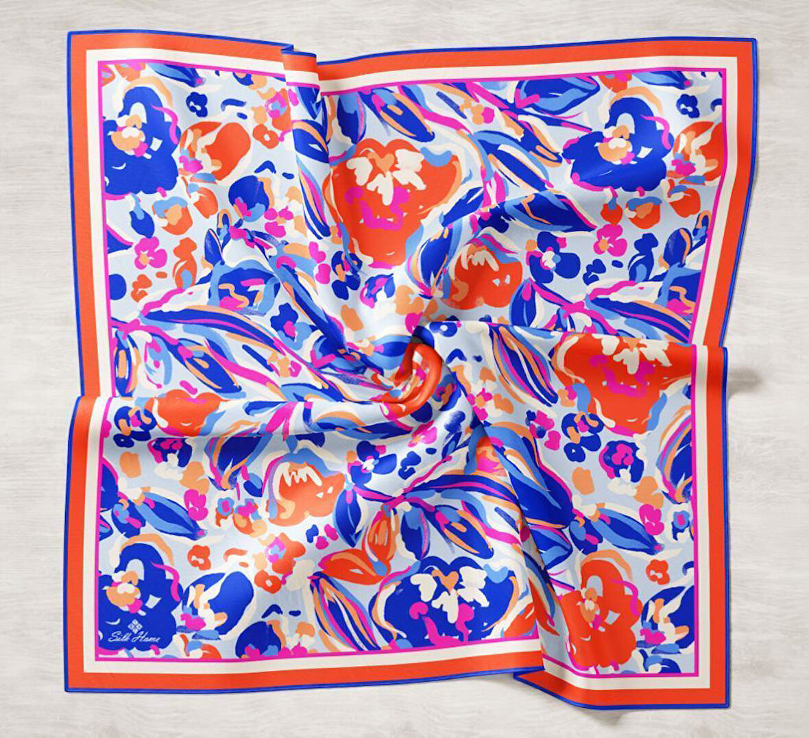 Silk Home Saks Mavi-Somon Desenli Tivil İpek Eşarp IST11405-21