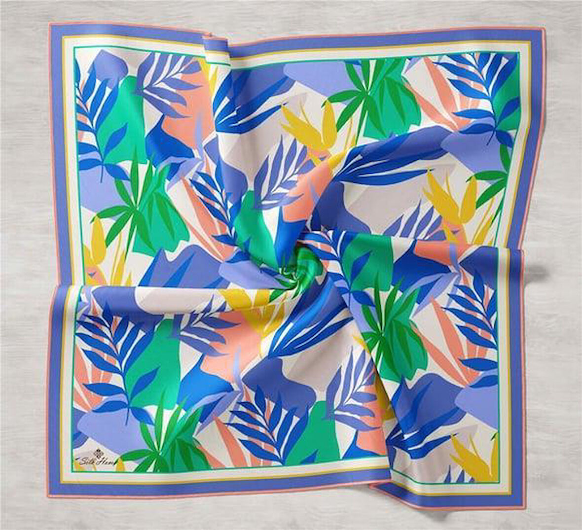 Silk Home Yeşil-Yavruağzı Yaprak Desen Tivil İpek Eşarp IST11406-12