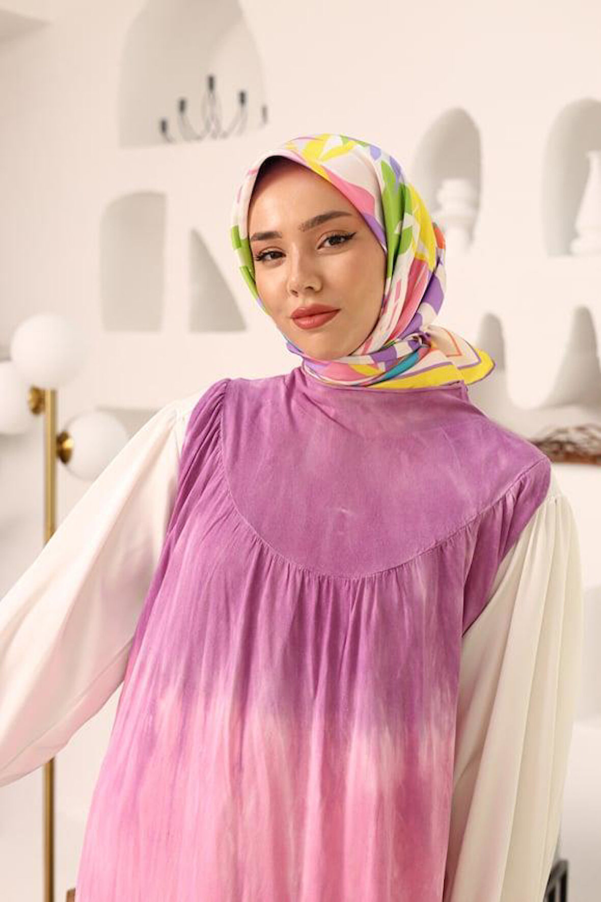 Silk Home Sarı Yaprak Desen Tivil İpek Eşarp IST11406-36