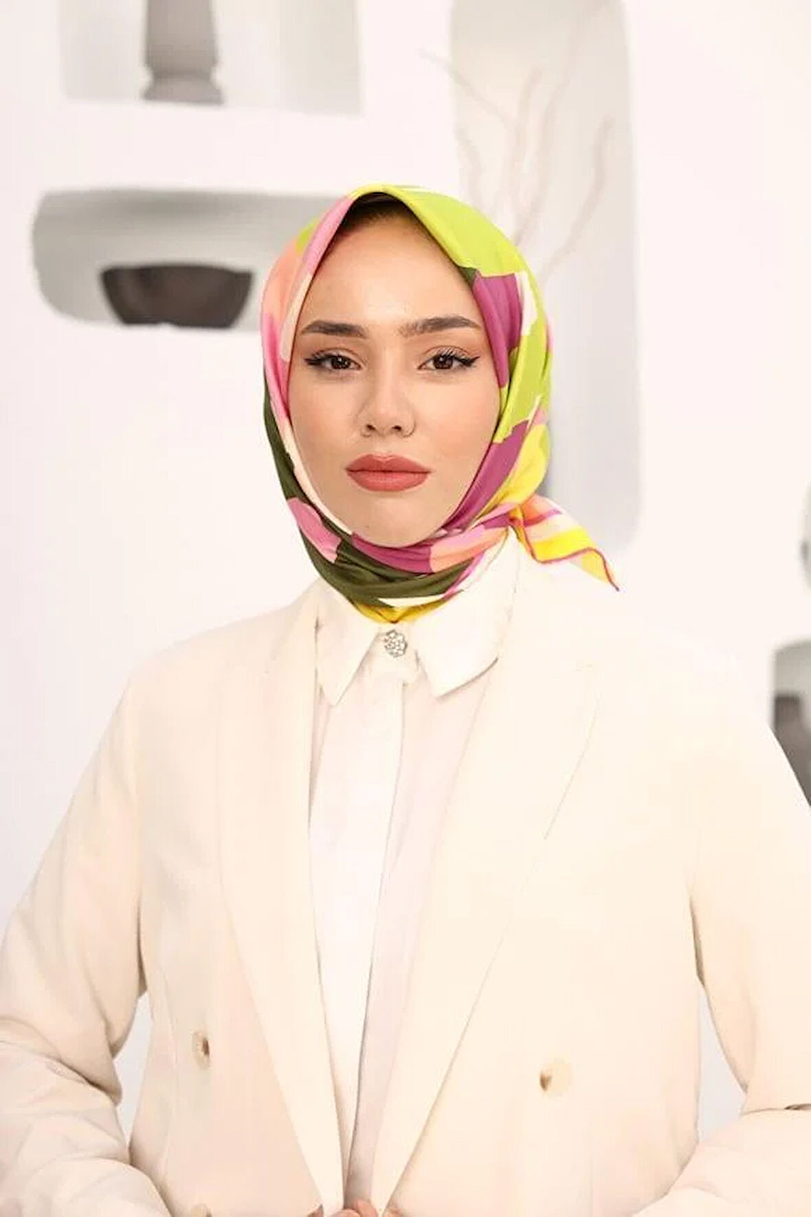 Silk Home Mor-Pudra Çiçek Desen Tivil İpek Eşarp IST11408-36