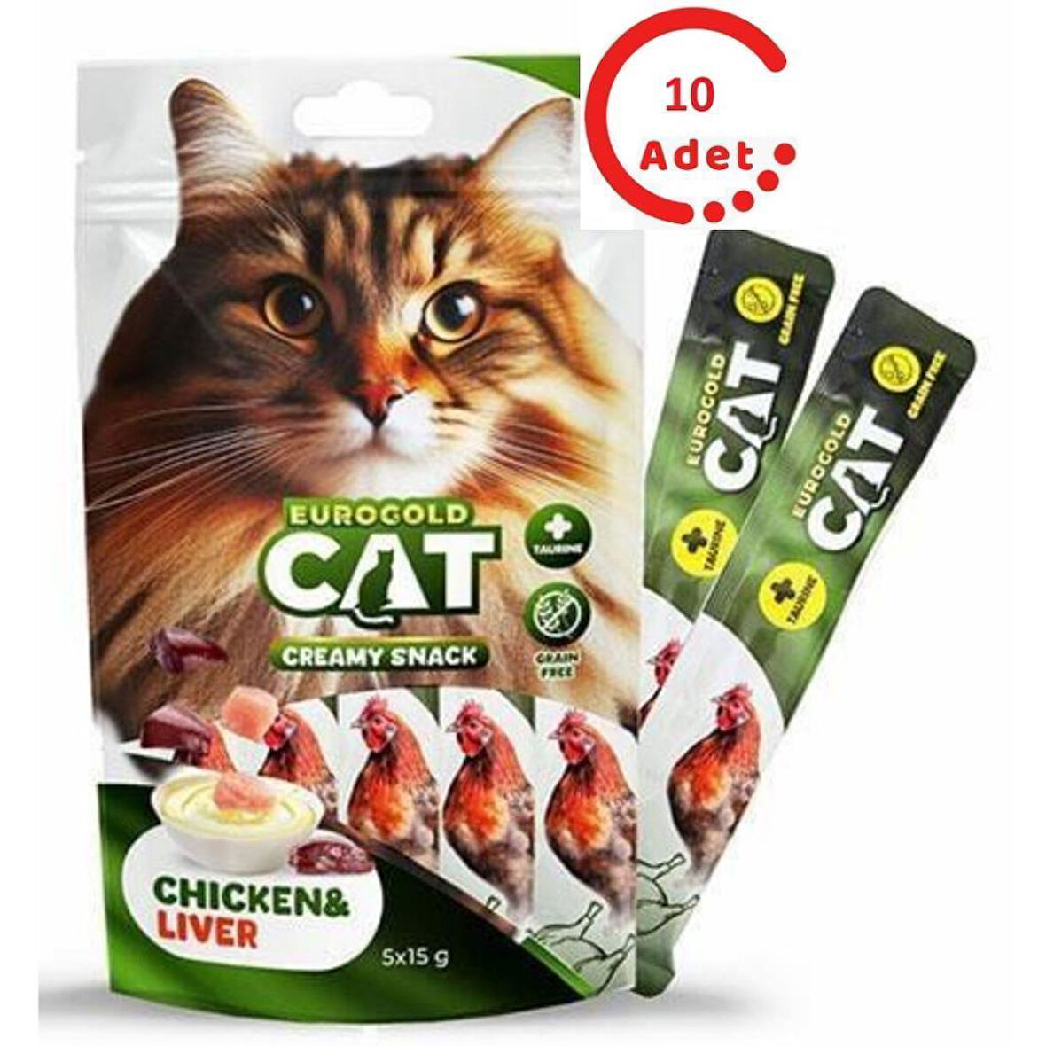 EuroGold Sıvı Kedi Ödülü Tavuk - Ciğer 5x15Gr x 10 Adet