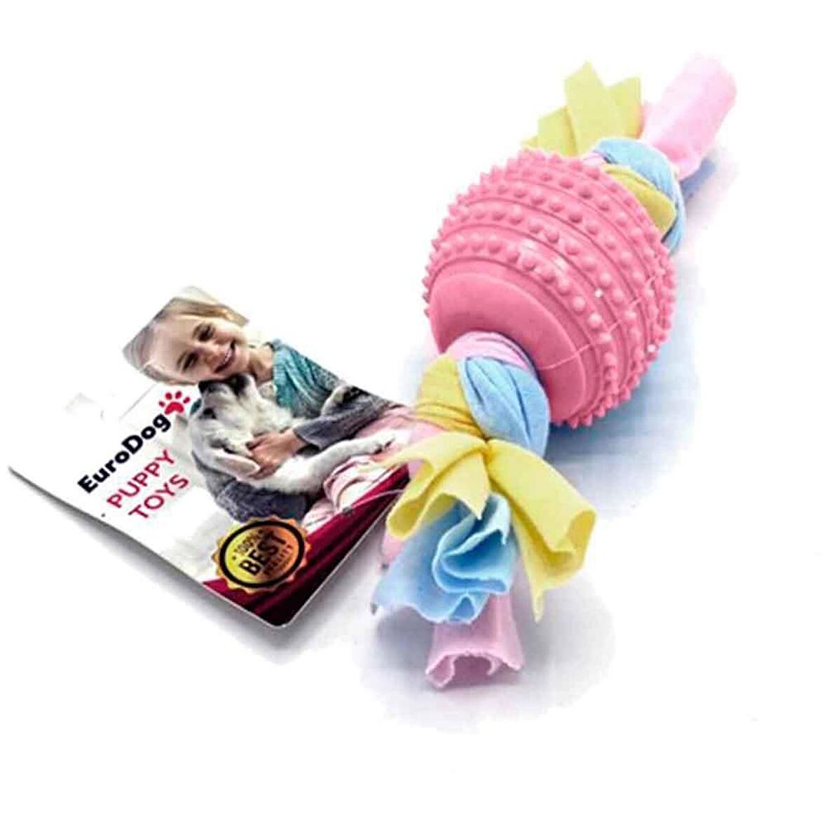 EuroDog Puppy Toys Tırtıklı Top Diş Kaşıma Yavru Köpek Oyuncağı Pembe 17 Cm