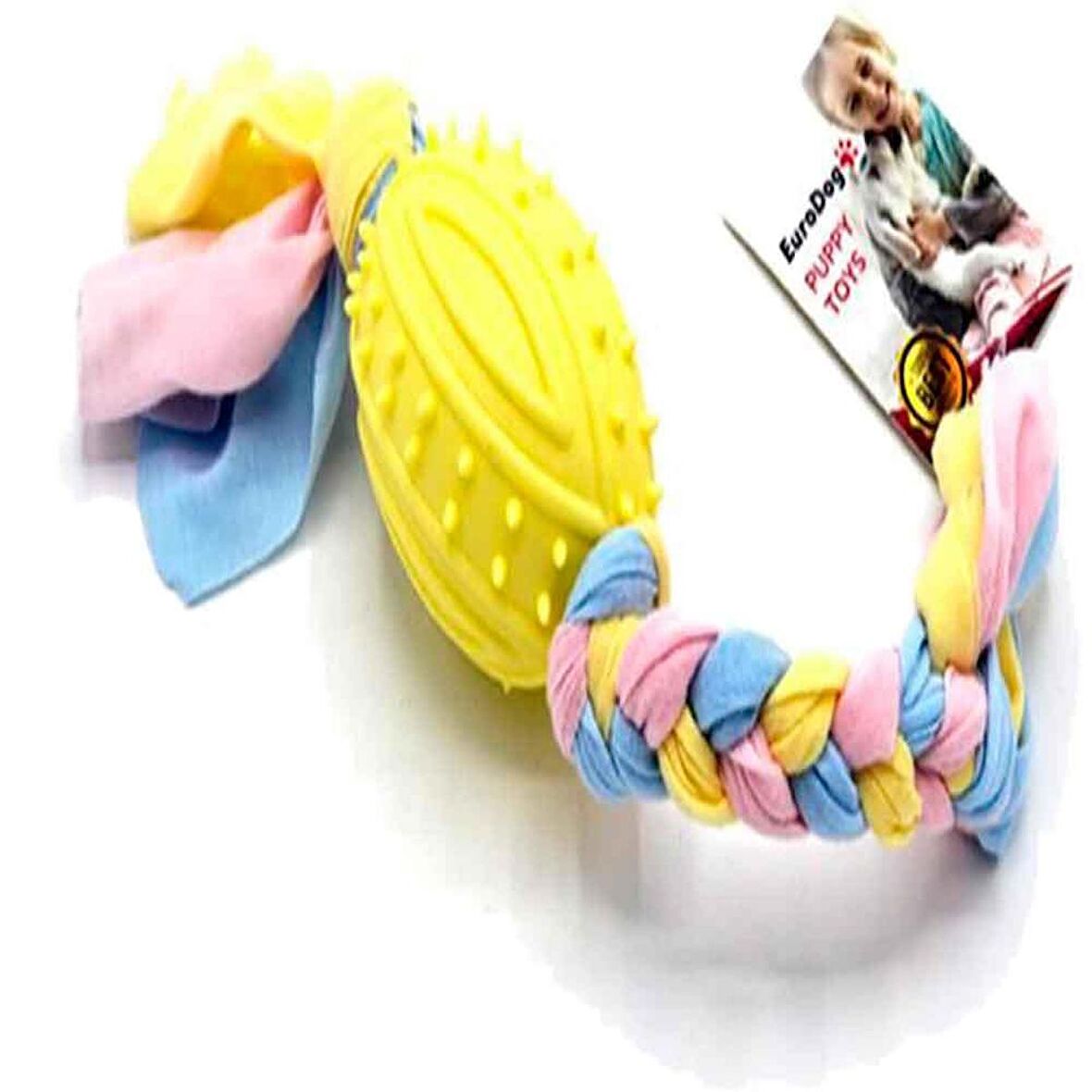 EuroDog Puppy Toys Diş İpli Kauçuk Rugby Topu Yavru Köpek Oyuncağı Sarı 35 cm