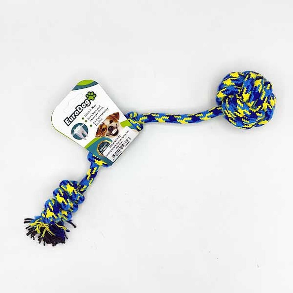 EuroDog Diş İpi İki Bur.Tek Top.Yeş.Sarı Mavi 30cm