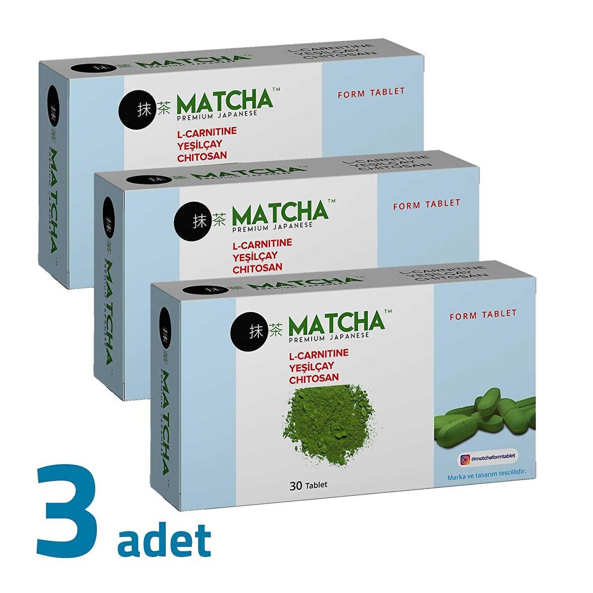 Matcha Premium Japanese L-Karnitin Yeşilçay Chitosan 30 Tablet x 3 Kutu