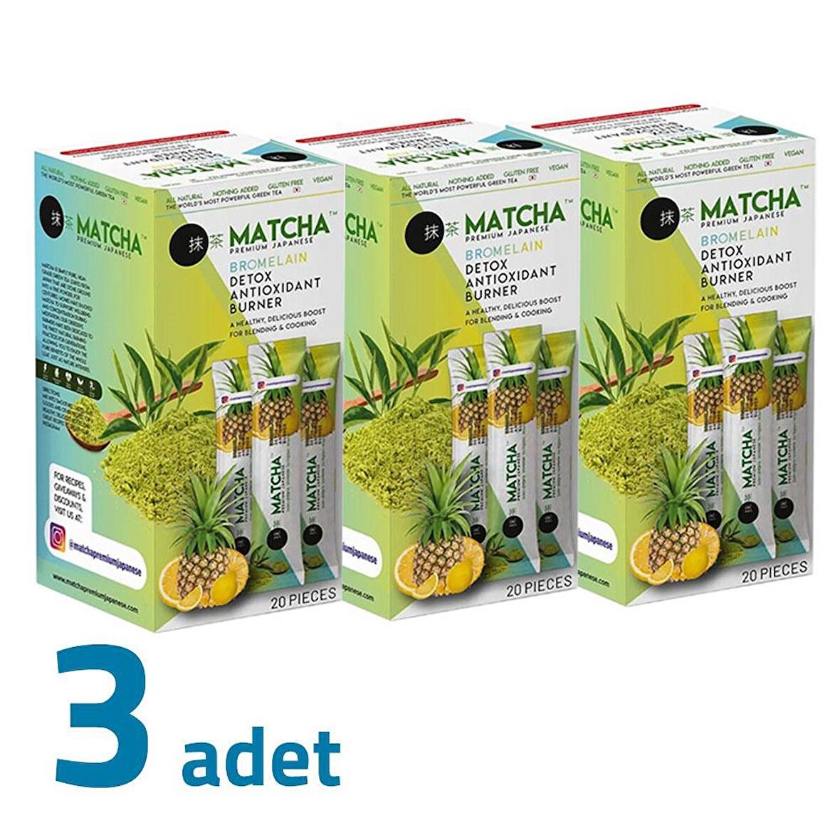 Matcha Premium Japanese Bromelain Ananaslı Limonlu Matcha Çayı 20x8GR X 3Adet