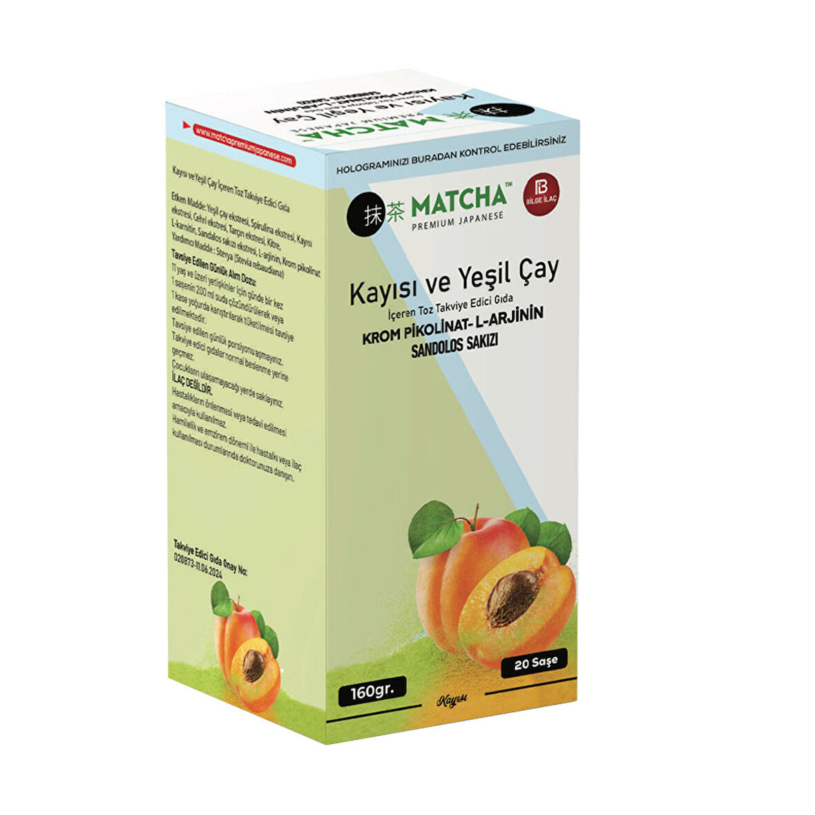 Matcha Kayısı ve Yeşilçay 20 Adet