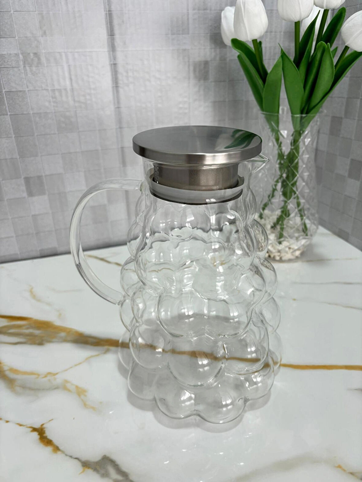KRD METAL KAPAKLI ÜZÜM CAM SÜRAHİ