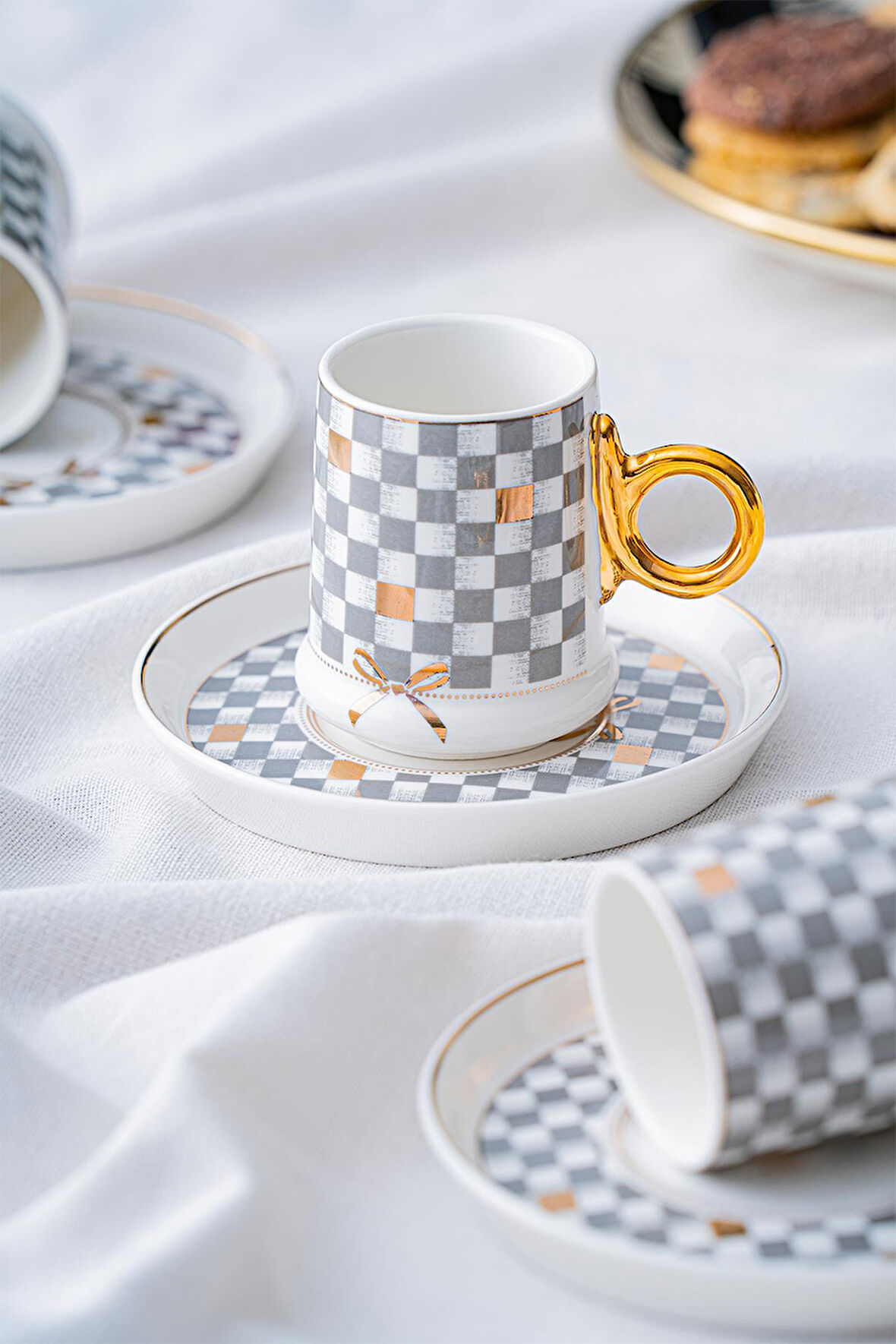 Acar Almond Gri 12 Parça 6 Kişilik Porselen Kahve Fincan Takımı - 90 ml